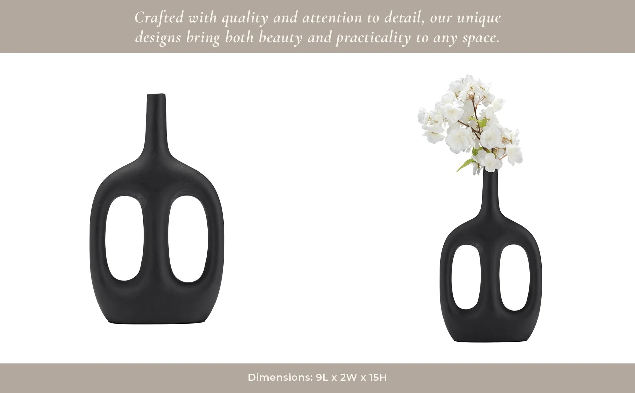 Metal,15", Hollow Handles Vase,black - Image 15