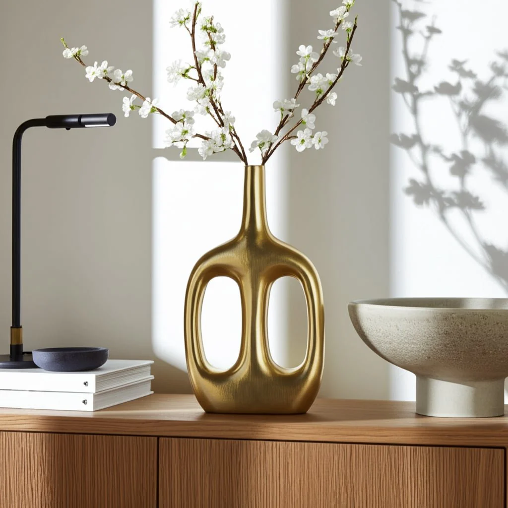 Metal,15" Hollow Handles Vase,champagne - Image 11