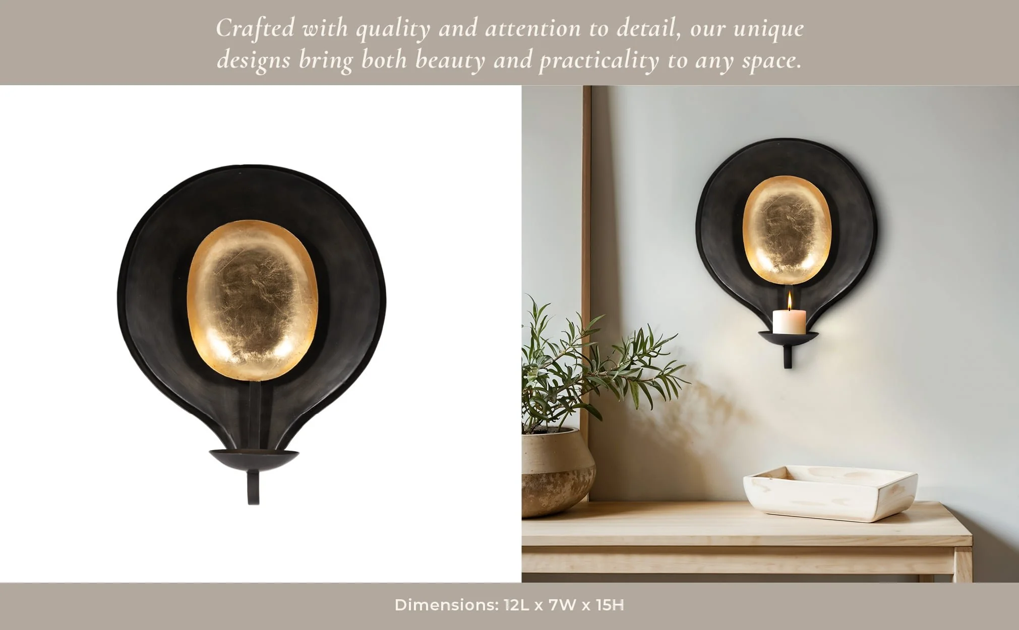 Metal, 15" Round Votive Holder, Black/gold - Image 10