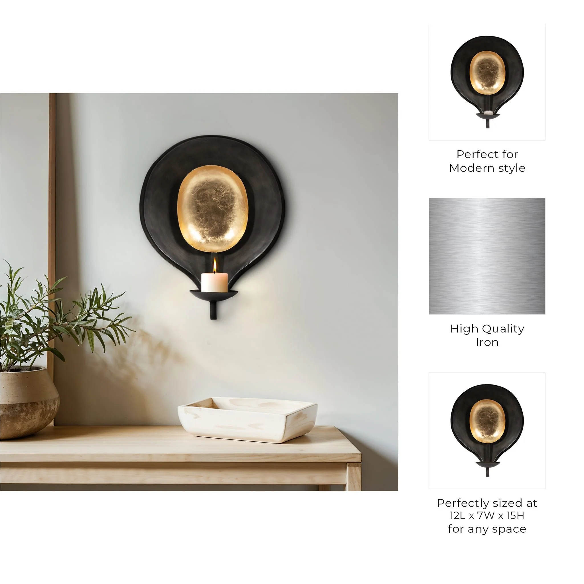 Metal, 15" Round Votive Holder, Black/gold - Image 8