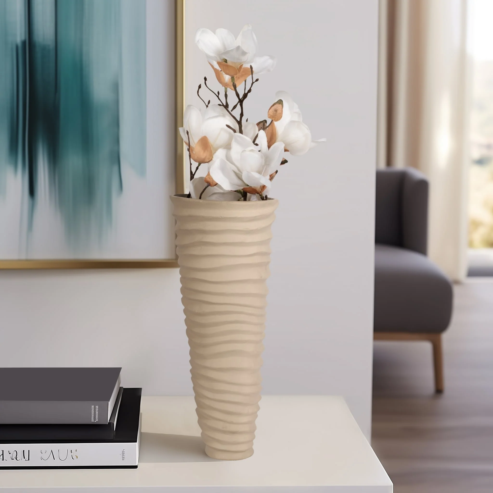 Metal 15", Rugged Vase, Ivory/nickel - Image 10