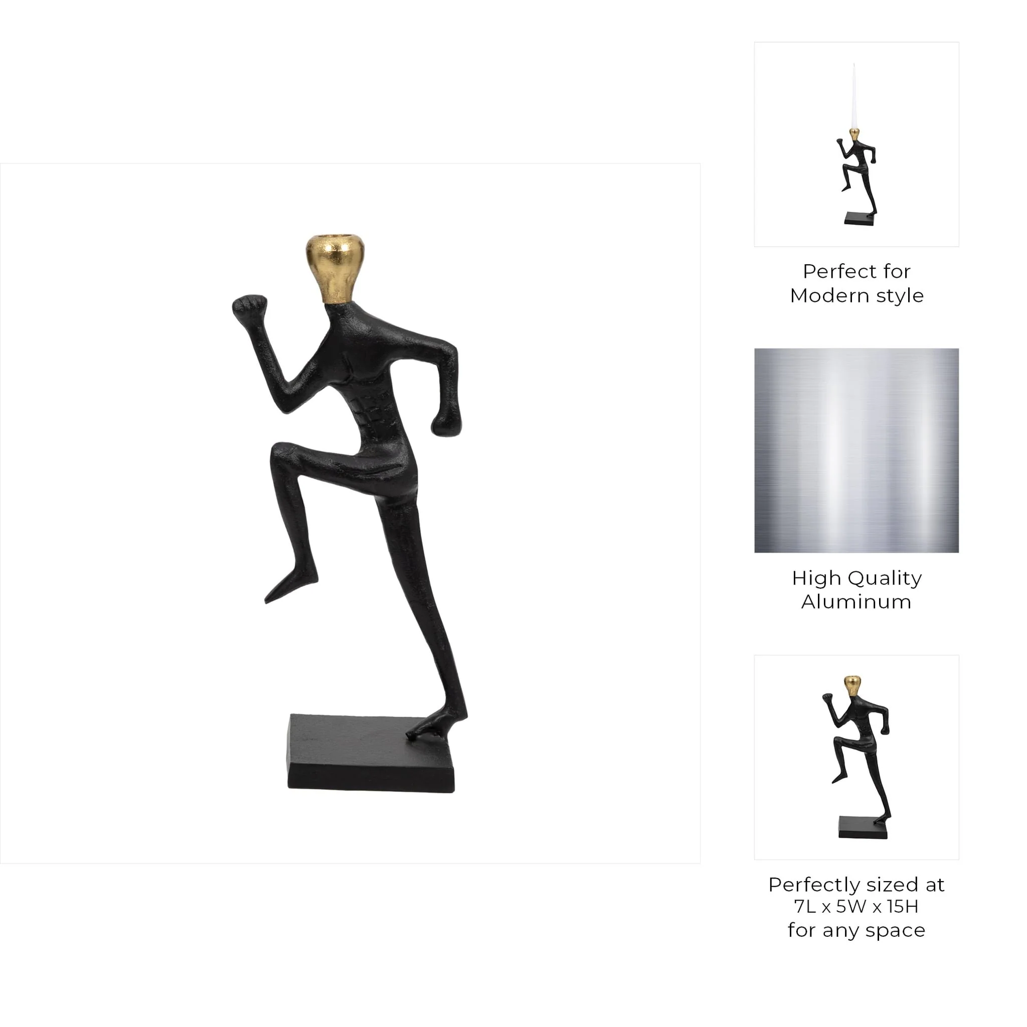 Metal, 15" Running Man Taper Candle Holder, Gold/b - Image 10
