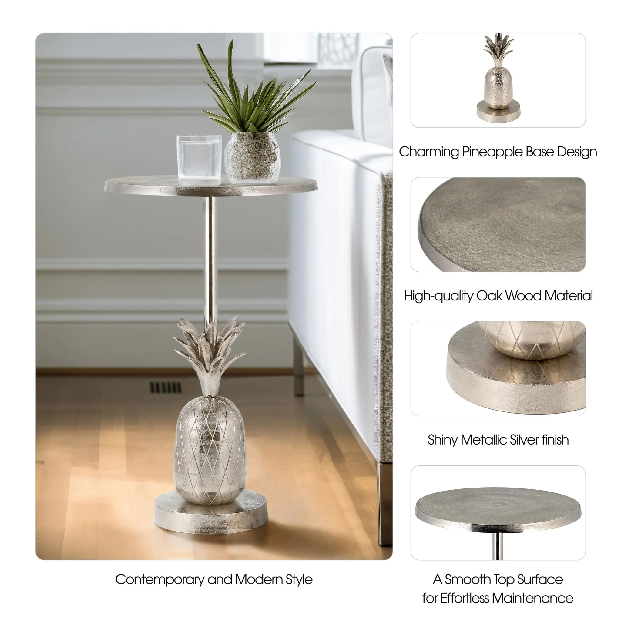 Metal, 15"d/24"h, Silver Pineapple Side Table, Kd - Image 7