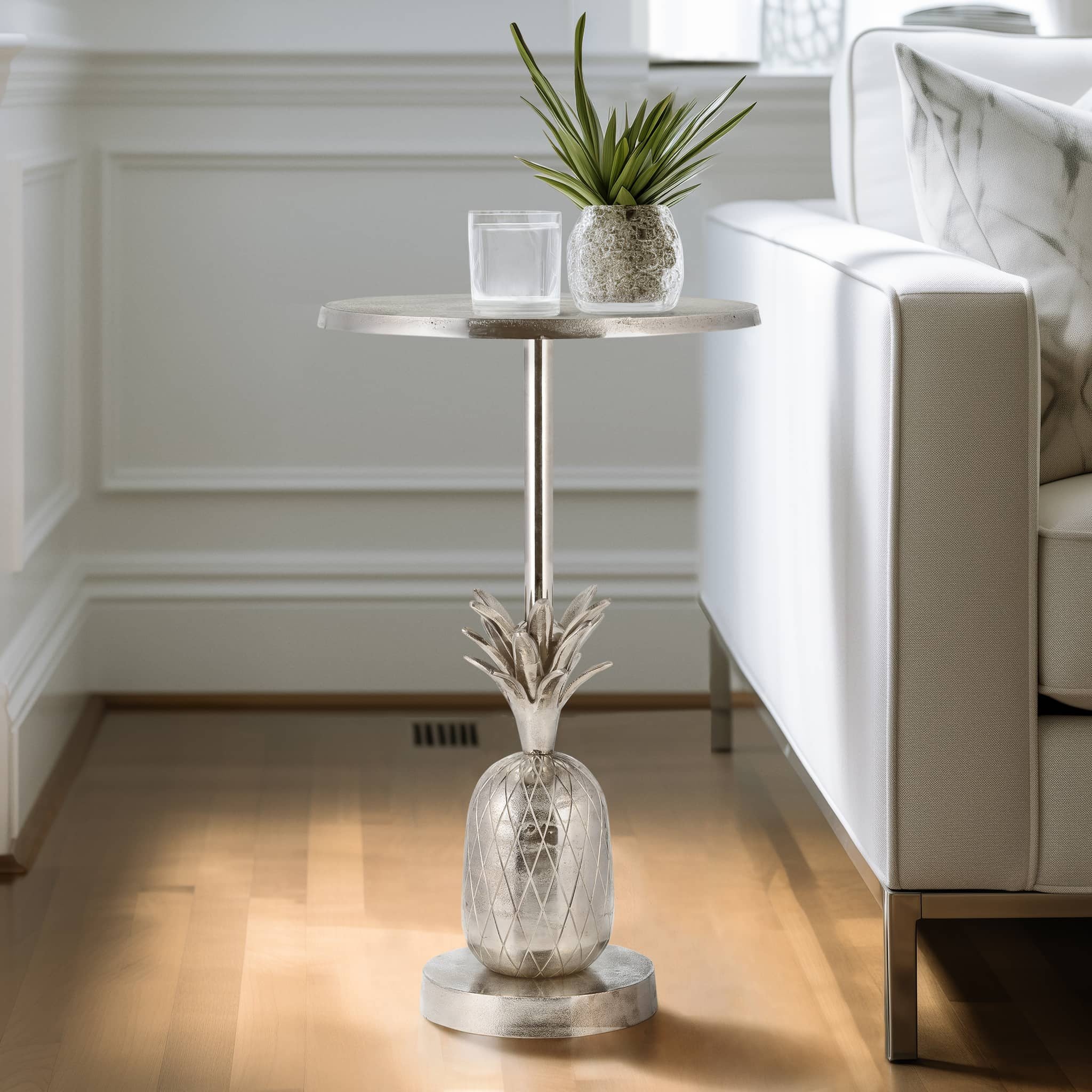 Metal, 15"d/24"h, Silver Pineapple Side Table, Kd - Image 8