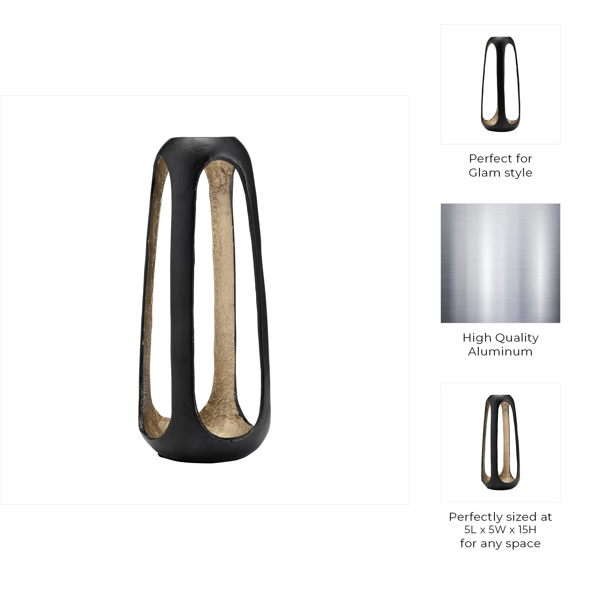 Metal,15"h,open Vase,matte Black - Image 3