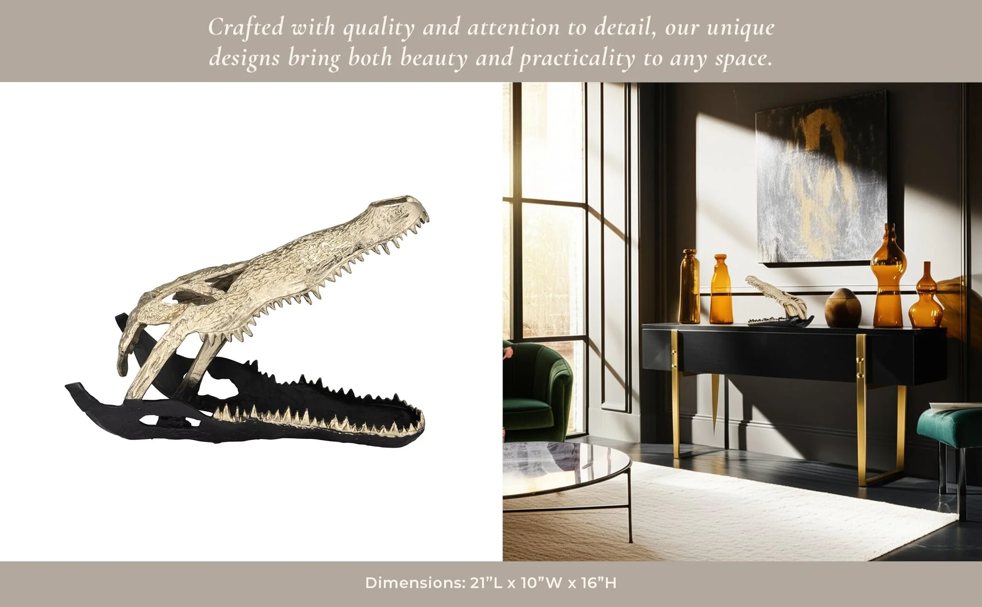Metal,16",alligator Skull,gold/black - Image 13