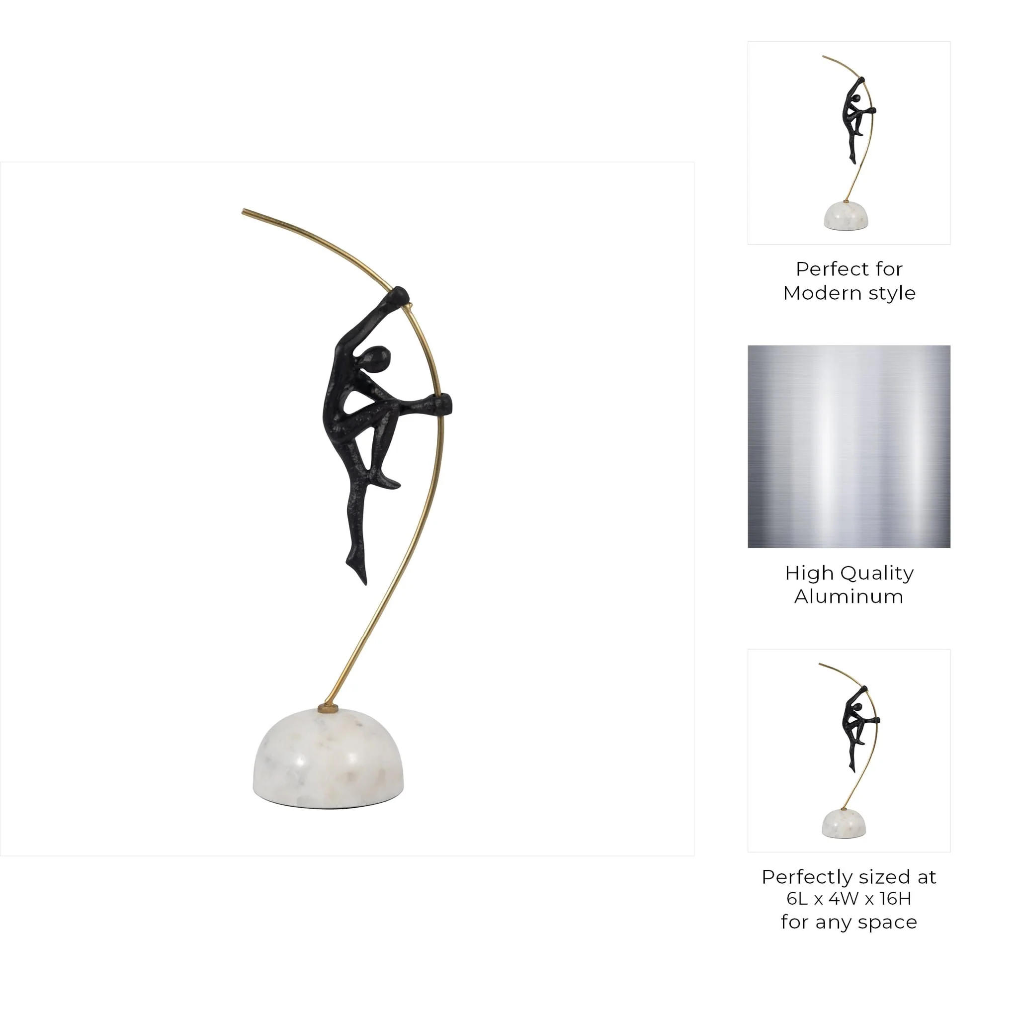Metal, 16" Gymnast On Pole, Black/gold - Image 10
