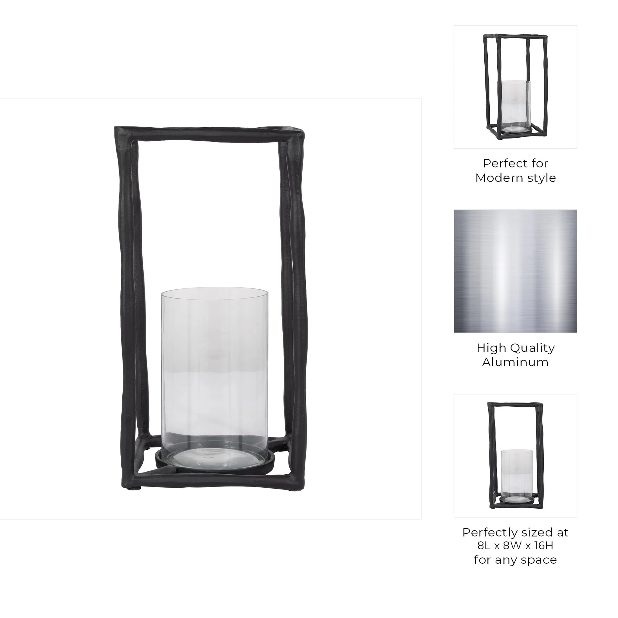 Metal, 16" Open Square Hurricane Holder, Black - Image 10