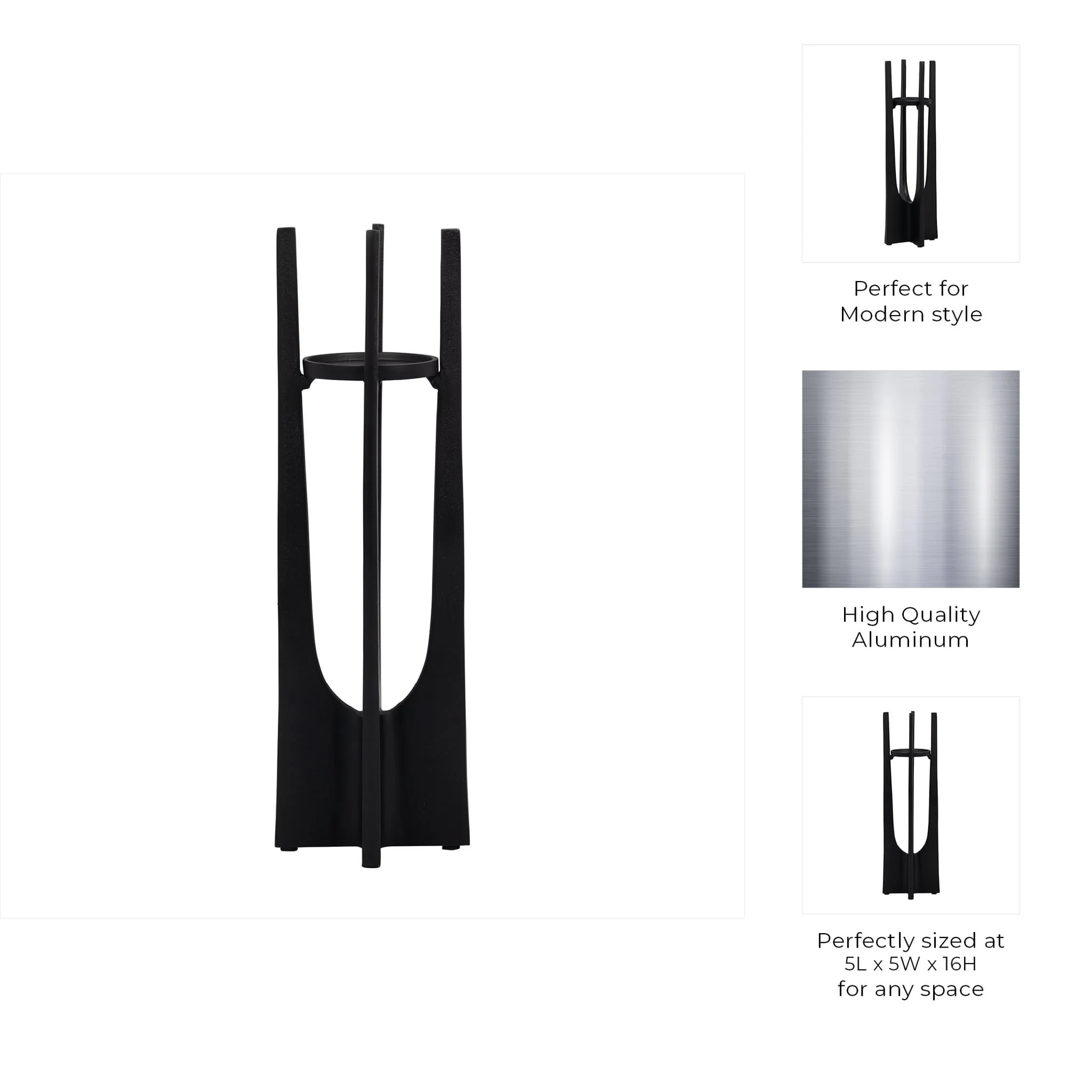 Metal, 16" Pillar Candle Holder, Black - Image 10