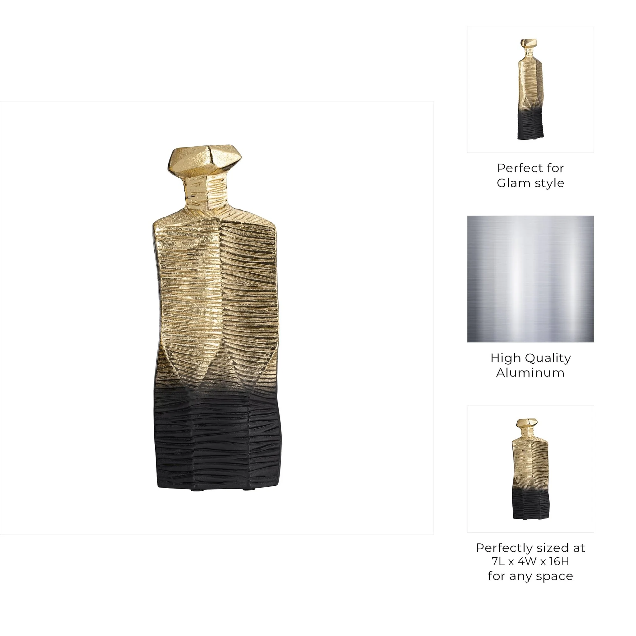 Metal,16",rigged Vase,gold/black - Image 10