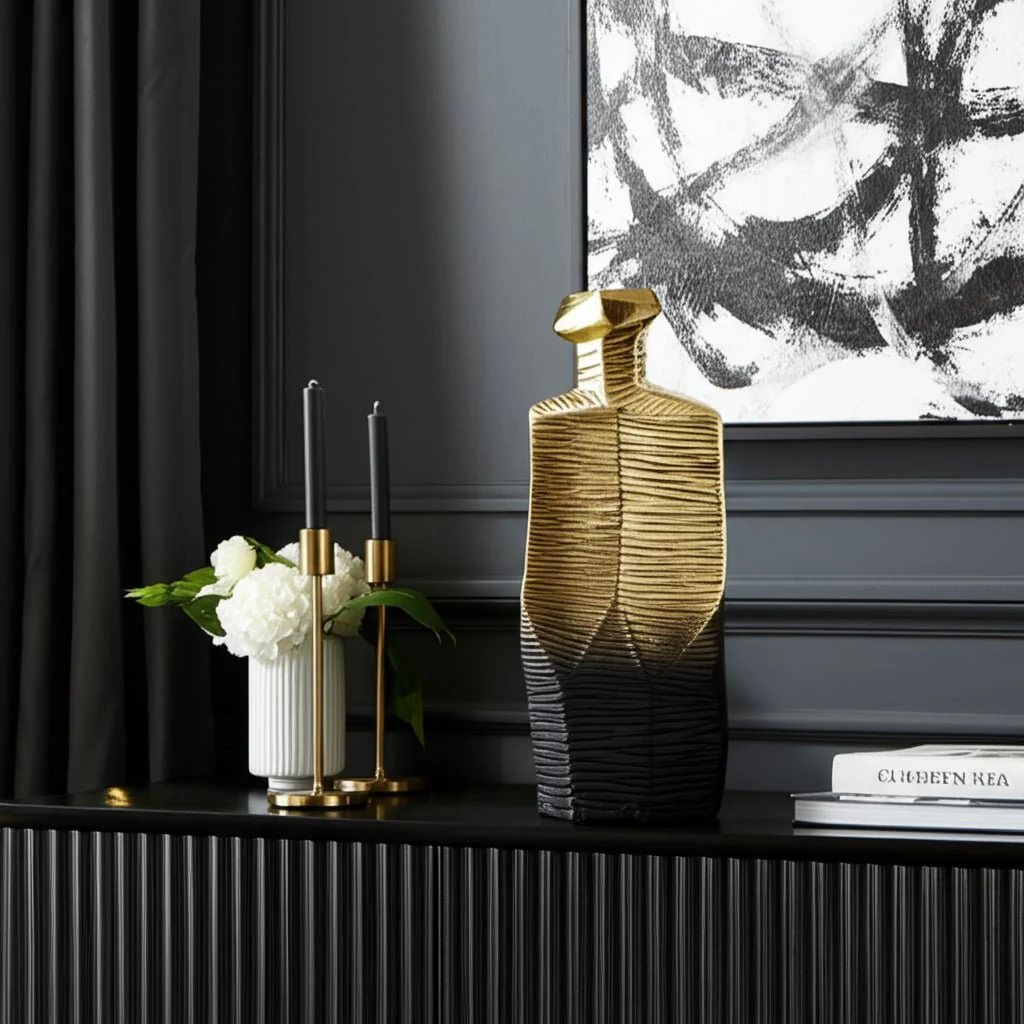 Metal,16",rigged Vase,gold/black - Image 13