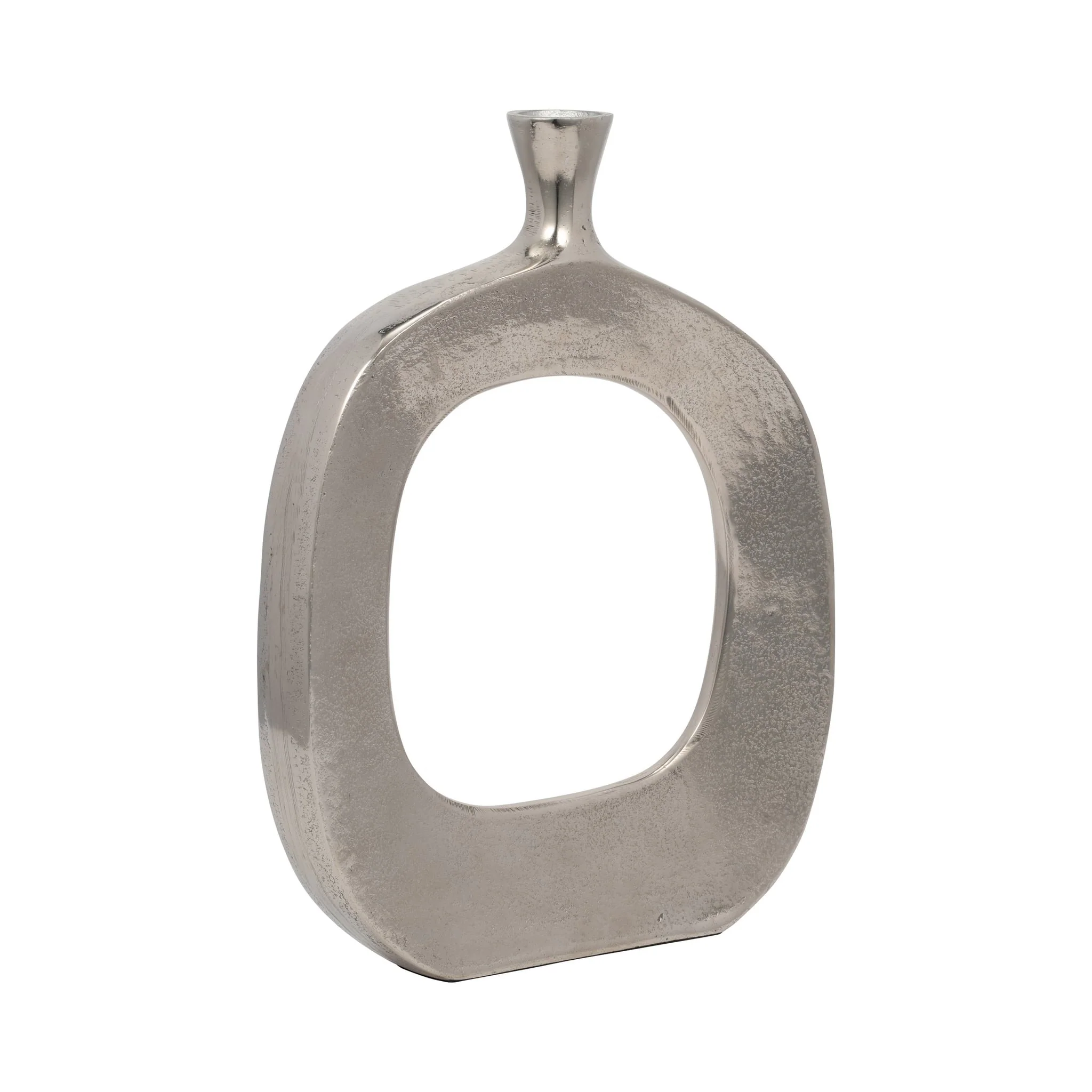 Metal, 16" Short Open Cut Out Vase, Silver - Image 2