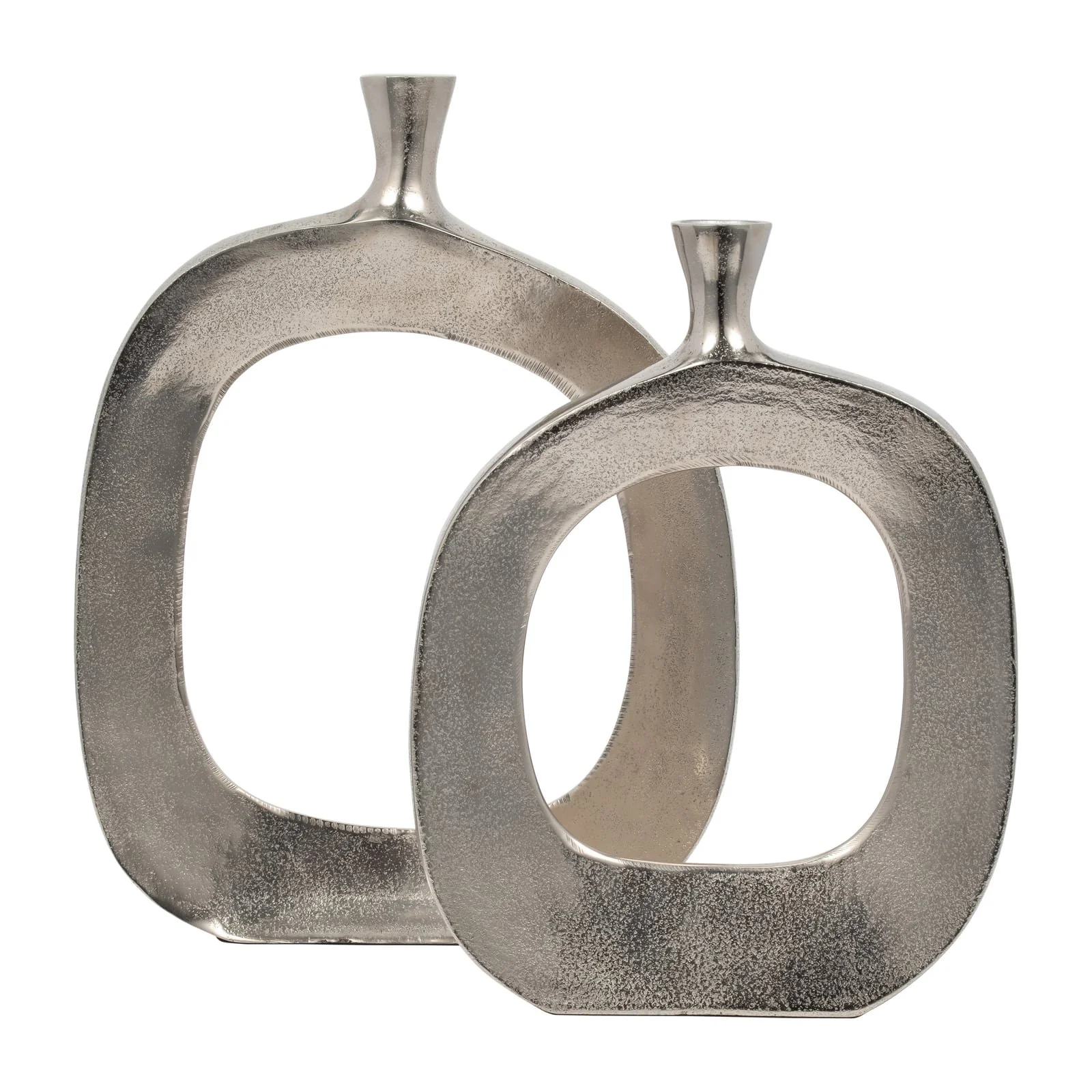 Metal, 16" Short Open Cut Out Vase, Silver - Image 8
