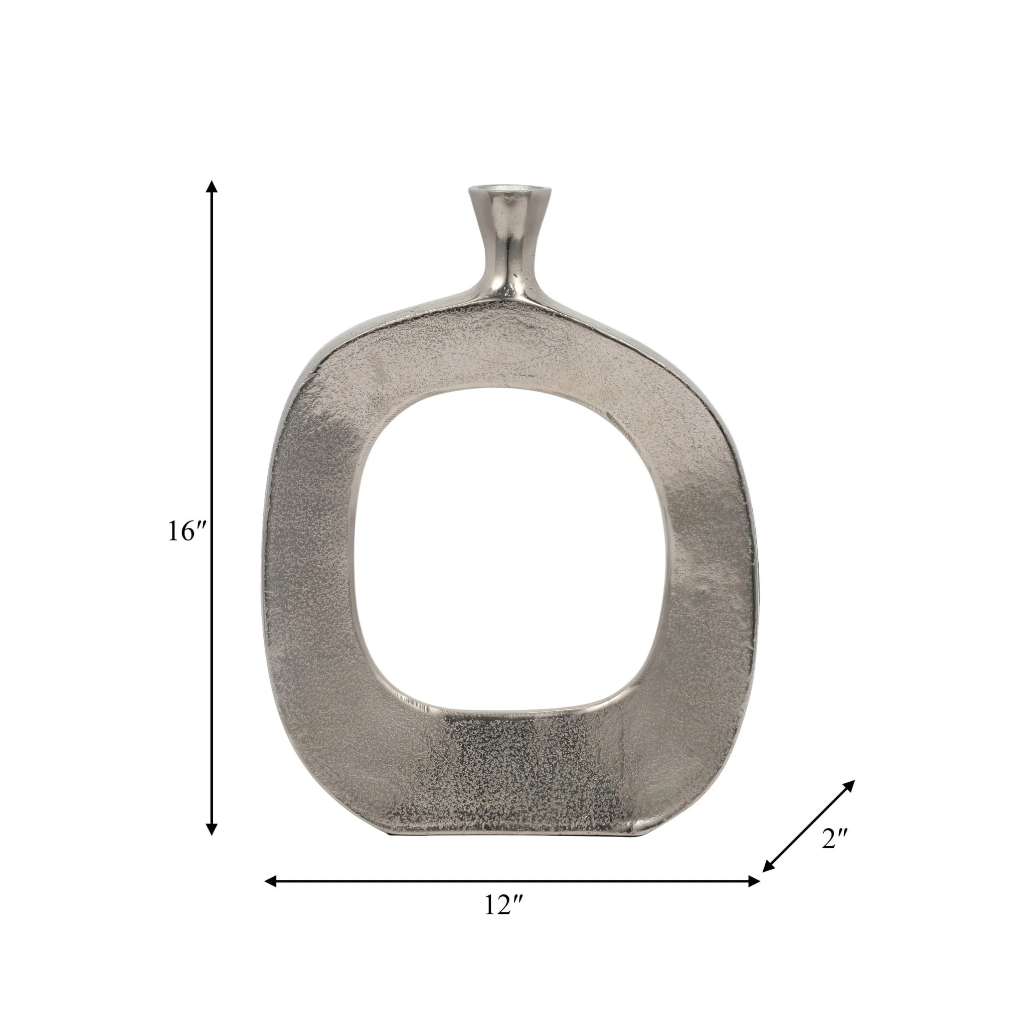 Metal, 16" Short Open Cut Out Vase, Silver - Image 9
