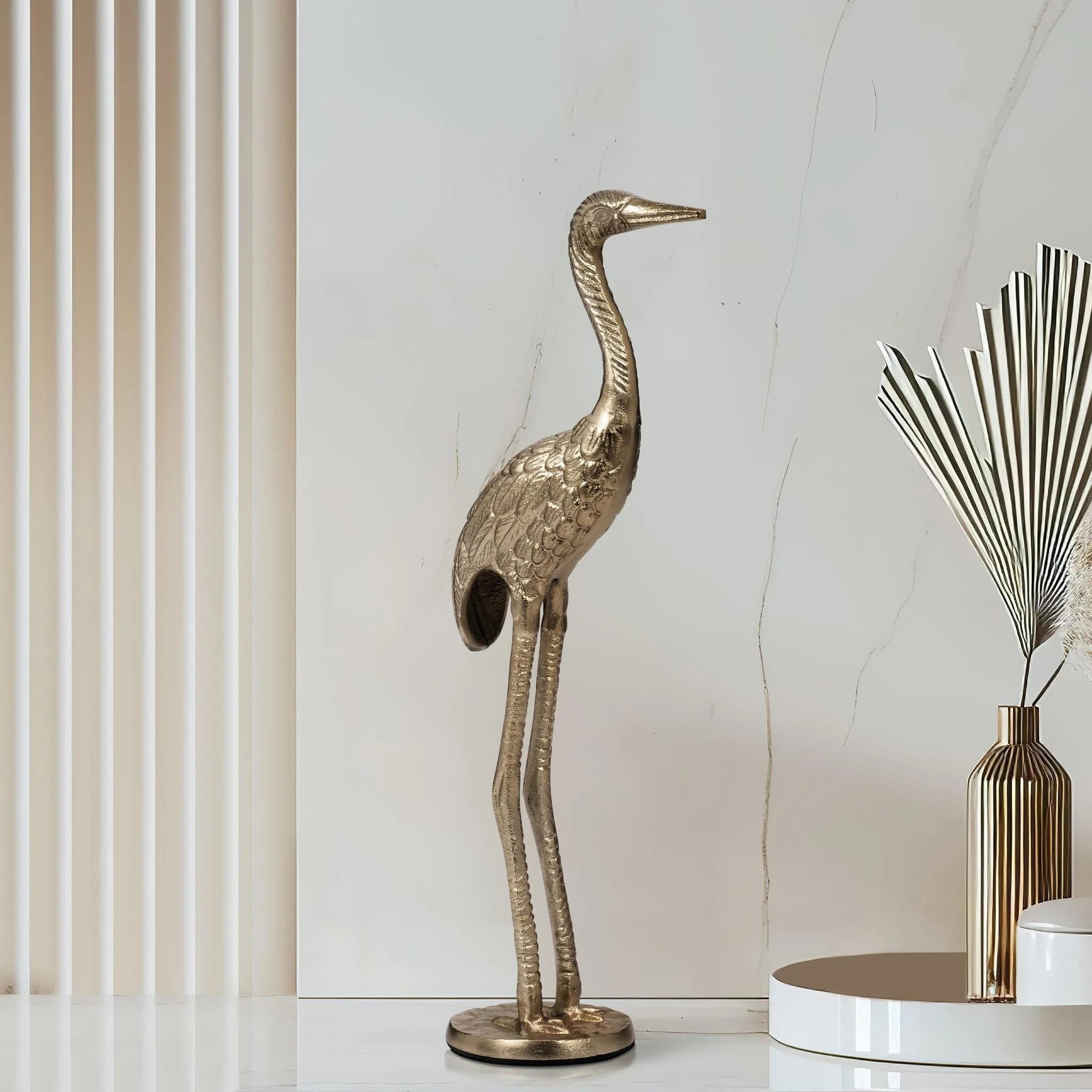 Metal, 16" Standing Crane, Gold - Image 9
