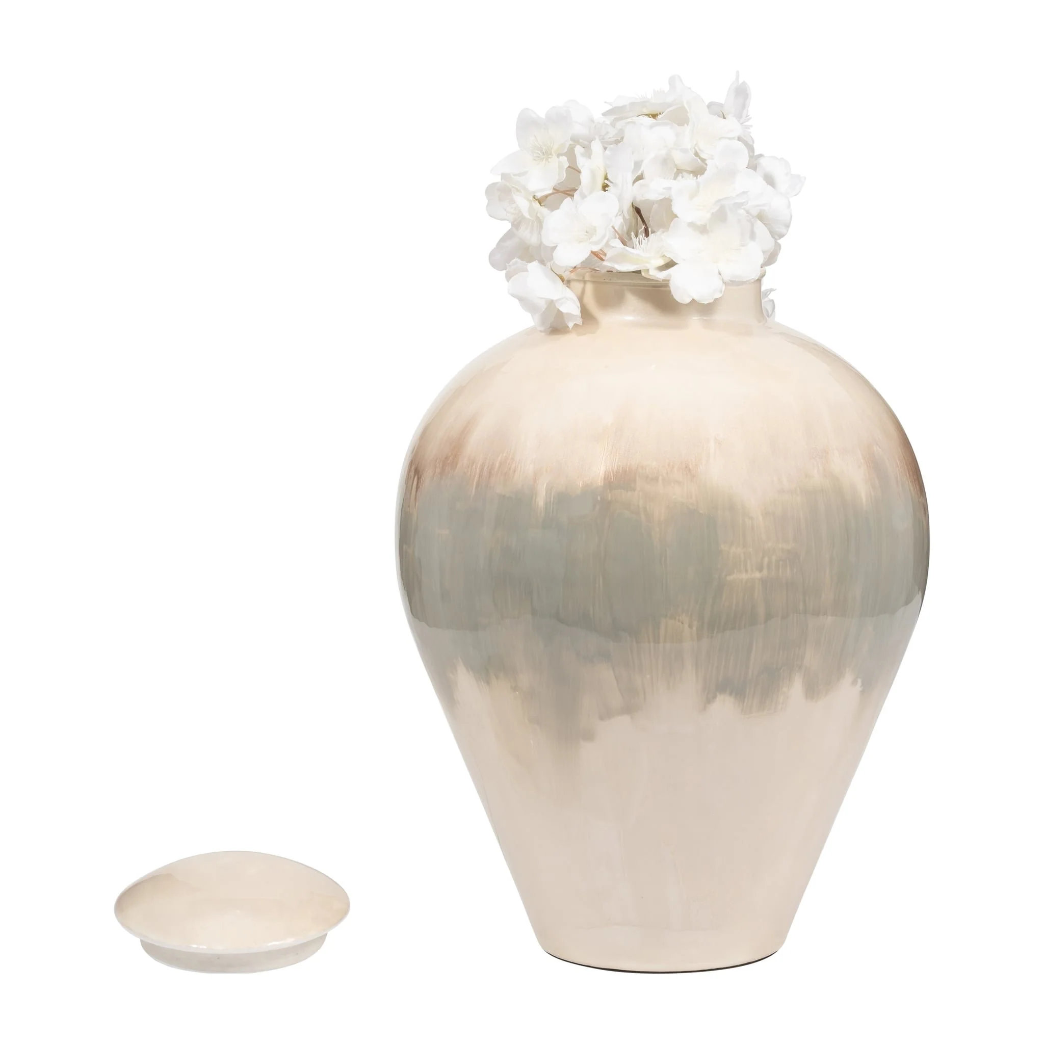 Metal, 16" Temple Vase, Pearl - Image 2
