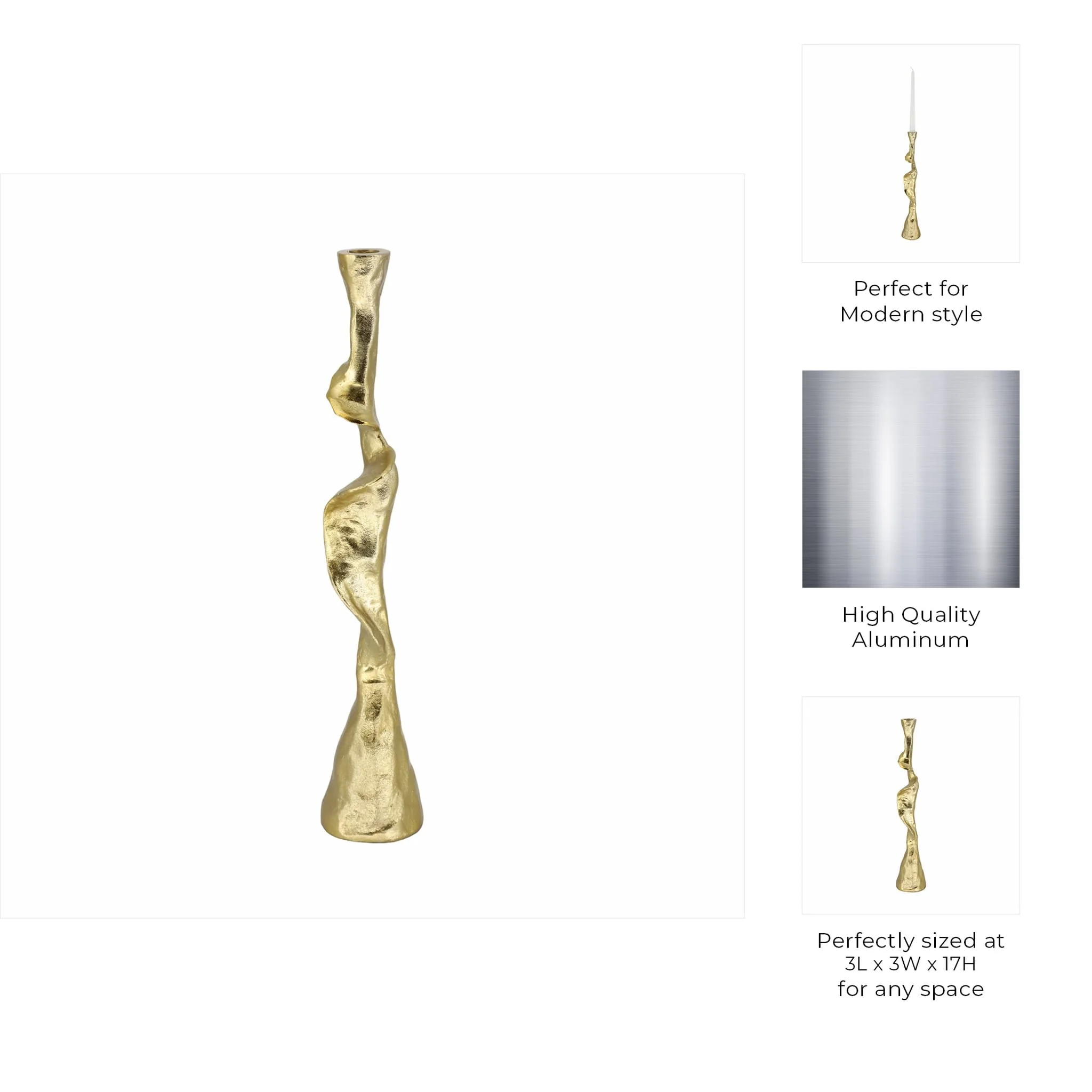Metal, 17" Forged Taper Candleholder, Gold - Image 10