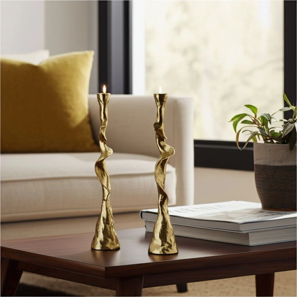 Metal, 17" Forged Taper Candleholder, Gold - Image 15
