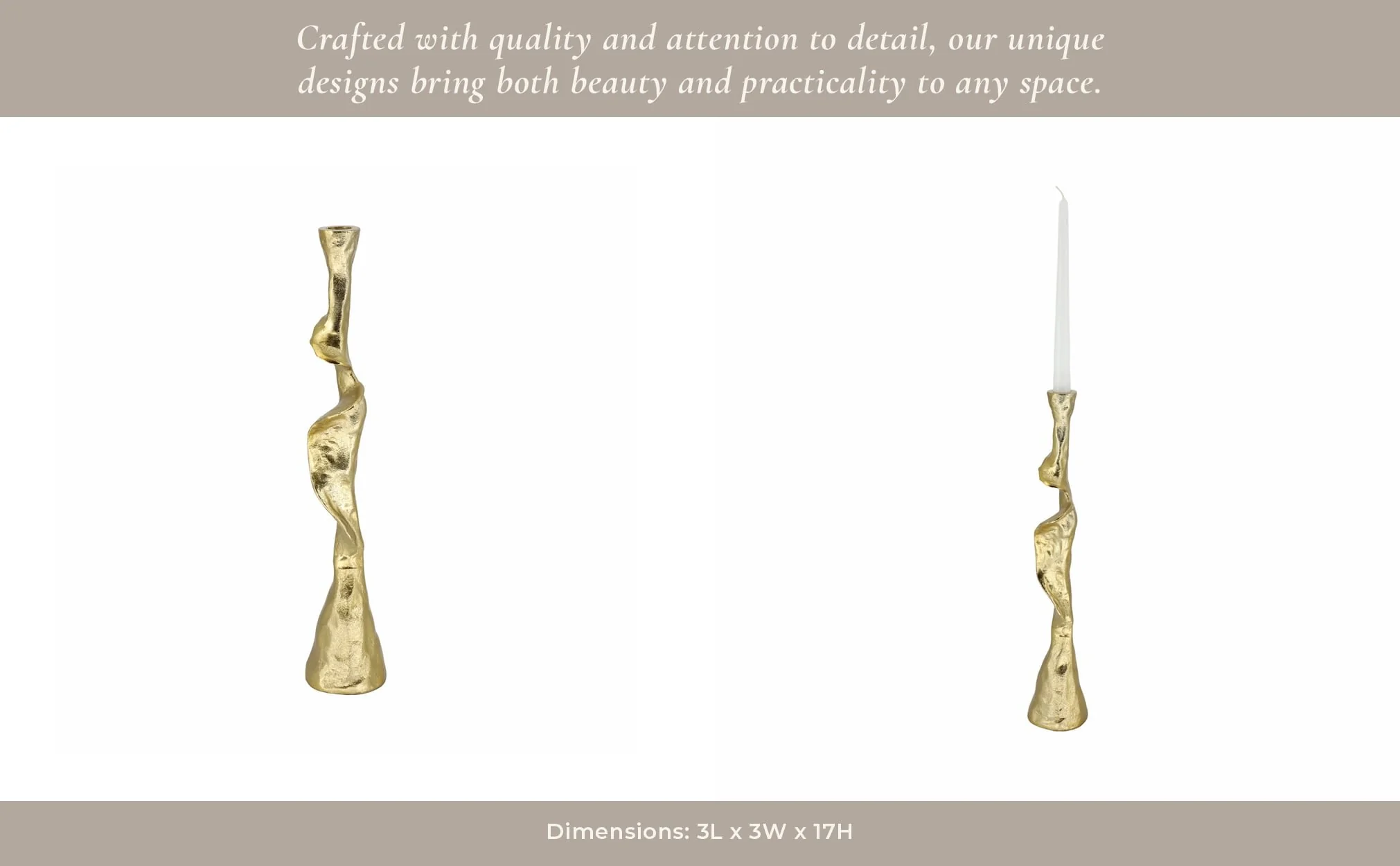 Metal, 17" Forged Taper Candleholder, Gold - Image 16