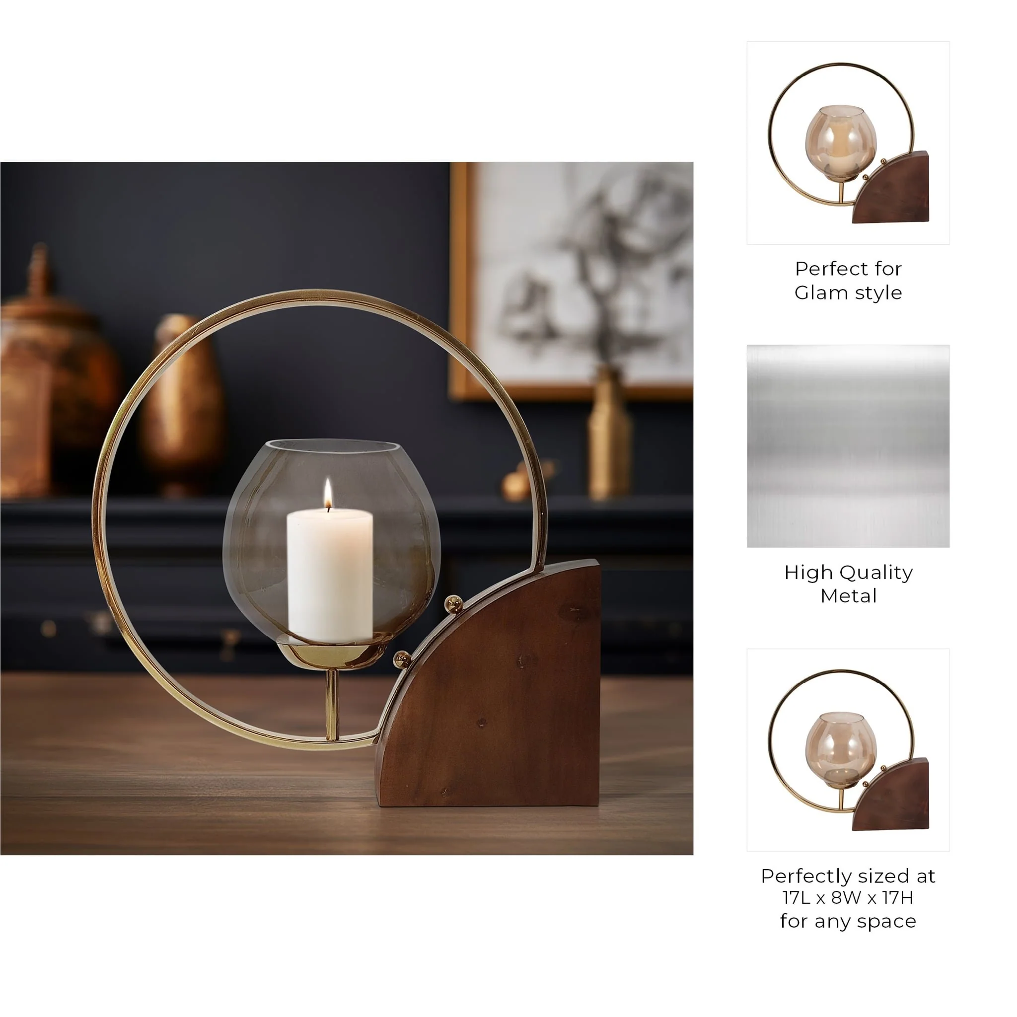 Metal, 17" Half-ring Candle Holder, Gold - Image 10