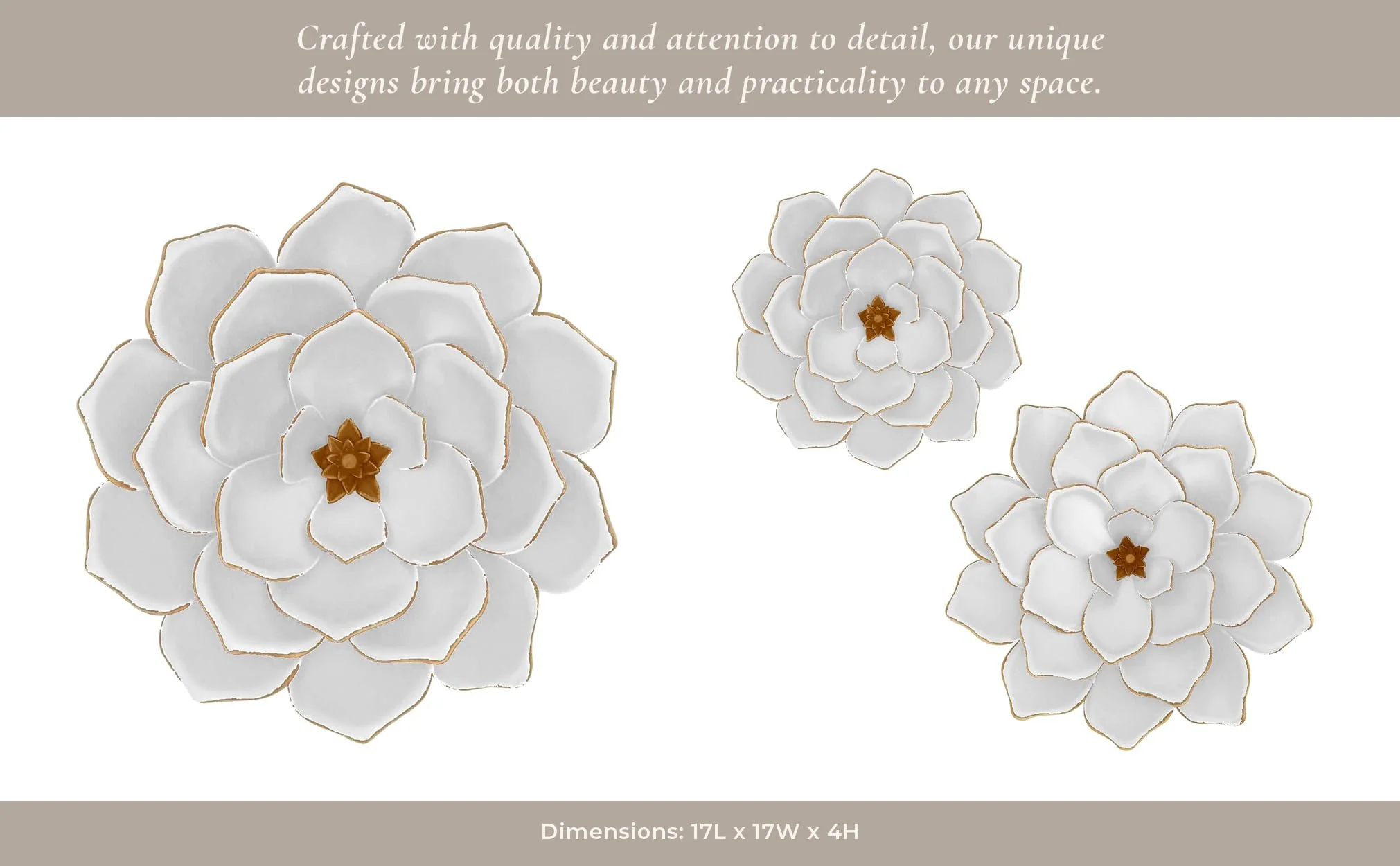 Metal 17"  Multi-layer Flower Wall Deco, White/gol - Image 10