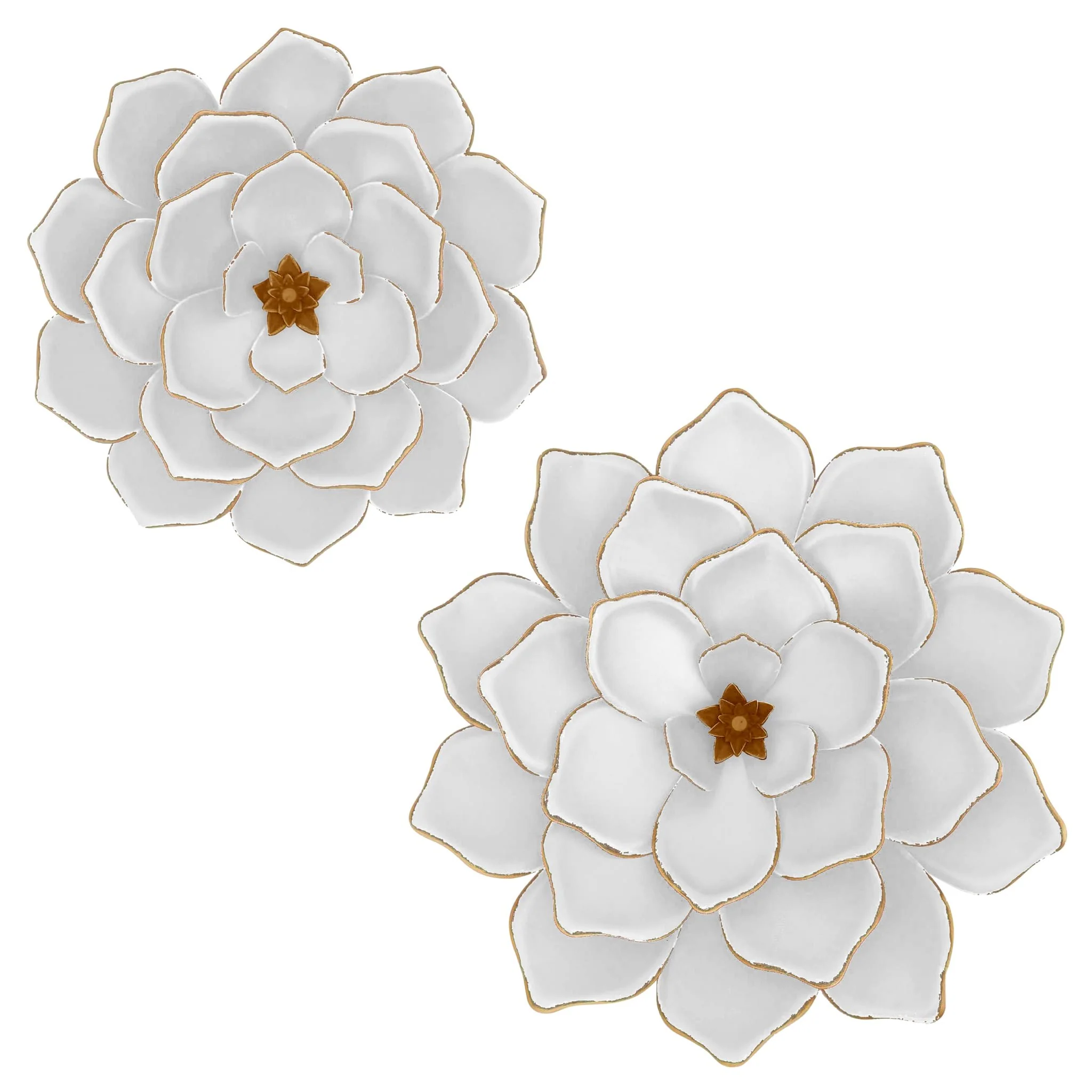 Metal 17"  Multi-layer Flower Wall Deco, White/gol - Image 2