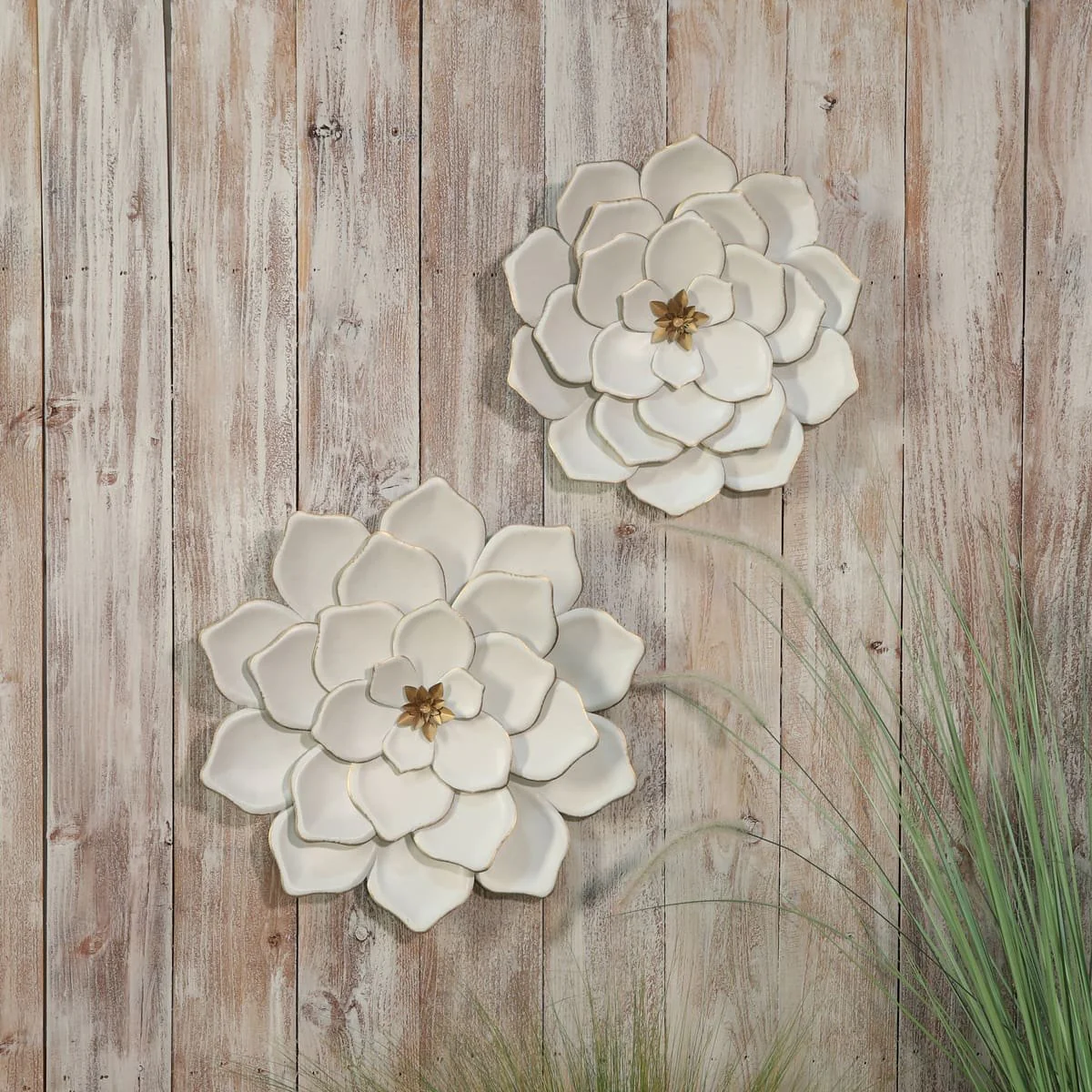 Metal 17"  Multi-layer Flower Wall Deco, White/gol - Image 8