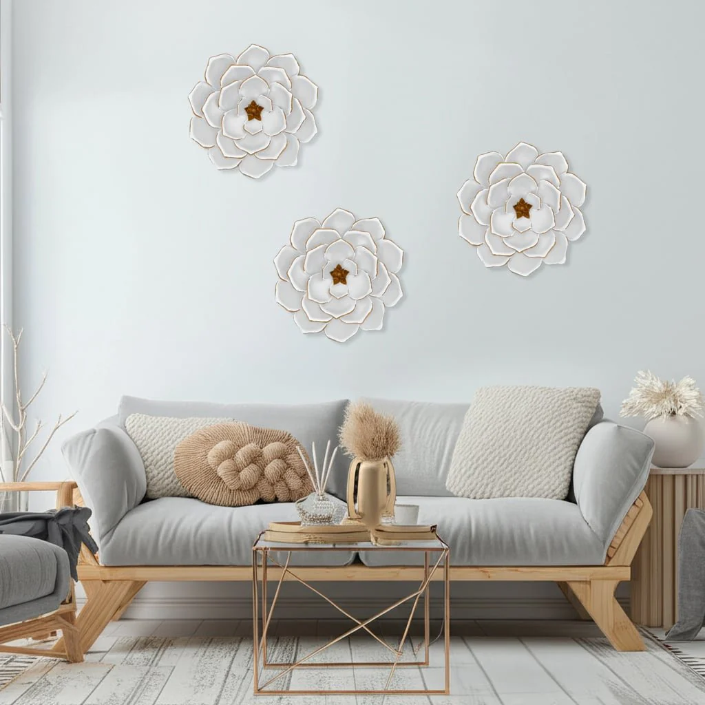 Metal 17"  Multi-layer Flower Wall Deco, White/gol - Image 9
