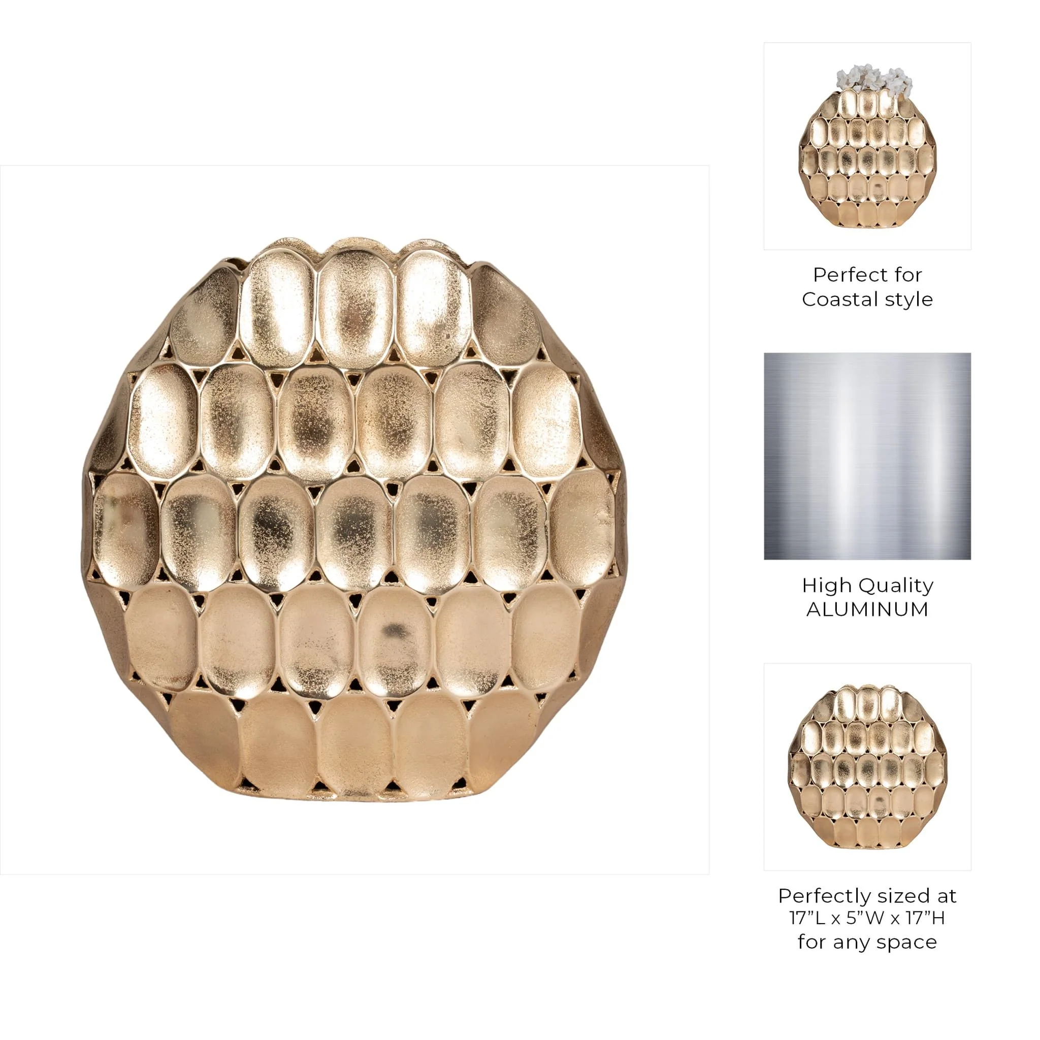 Metal, 17" Oval Vase, Champagne - Image 10
