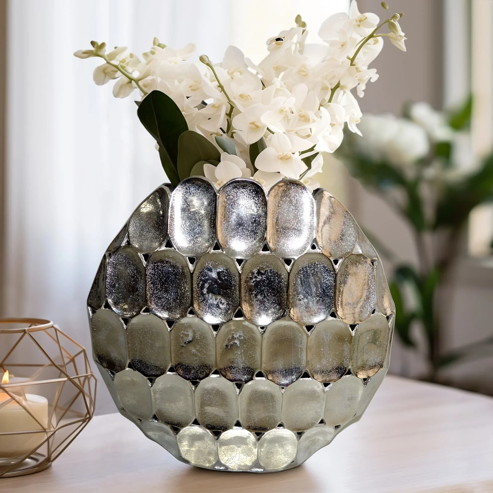 Metal, 17" Oval Vase, Silver - Image 11