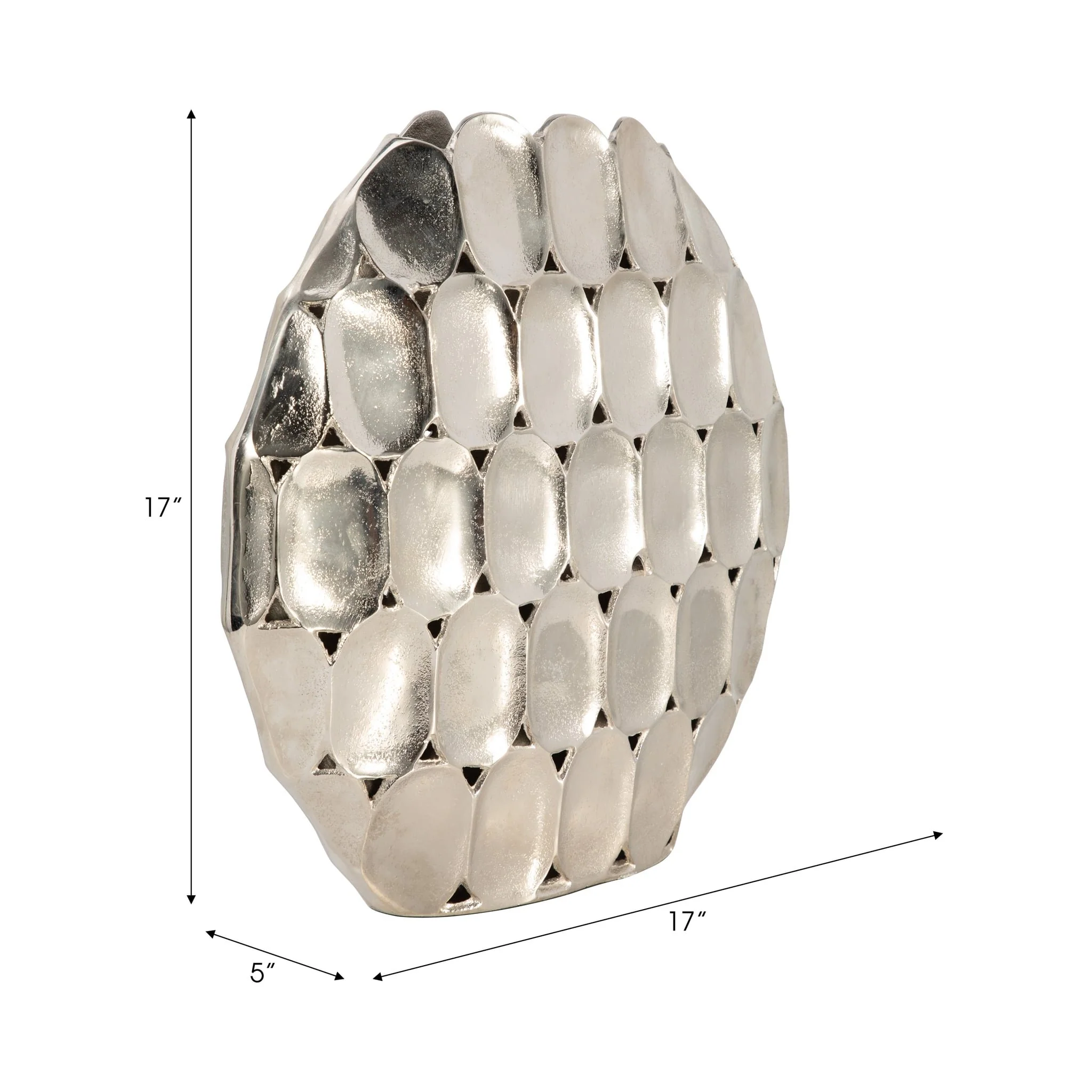 Metal, 17" Oval Vase, Silver - Image 9