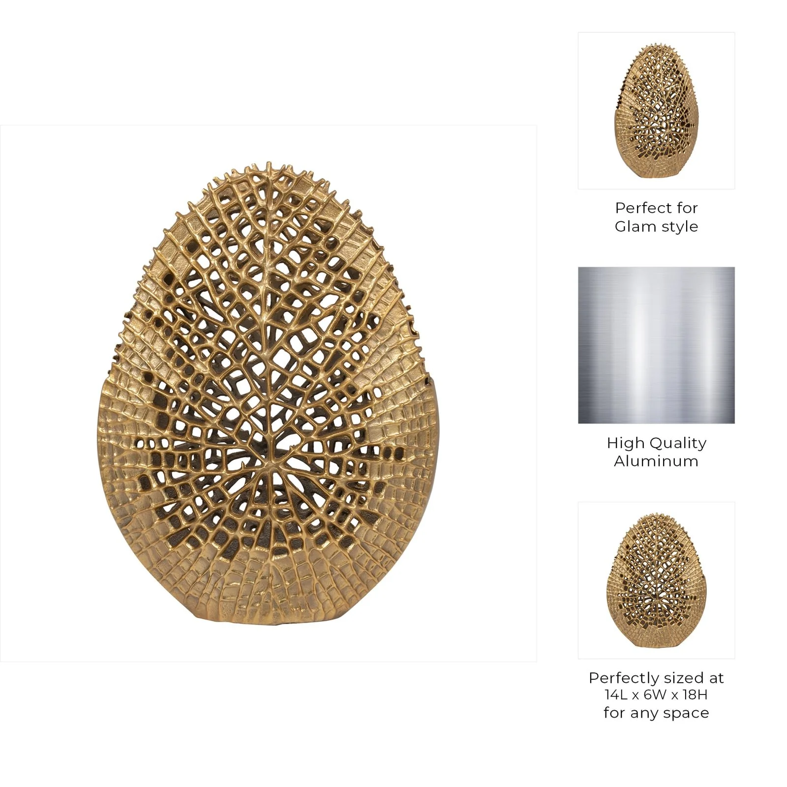 Metal, 18" Contemporary Vase, Gold - Image 10