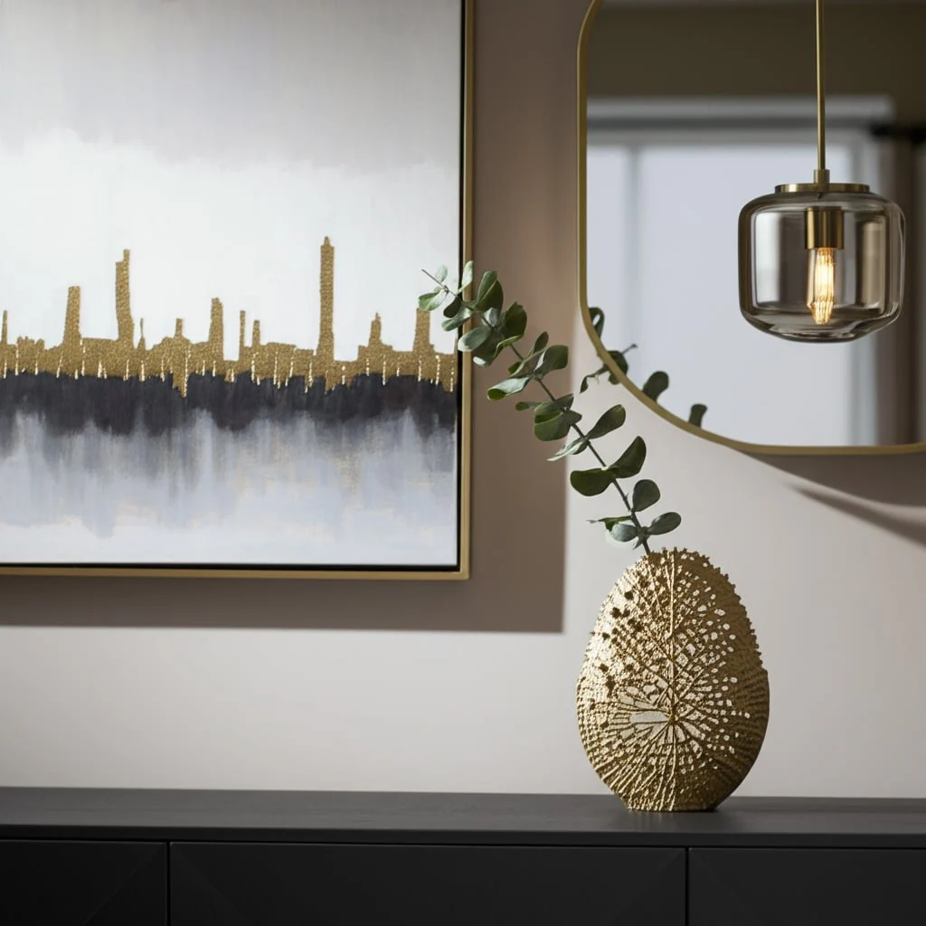 Metal, 18" Contemporary Vase, Gold - Image 11