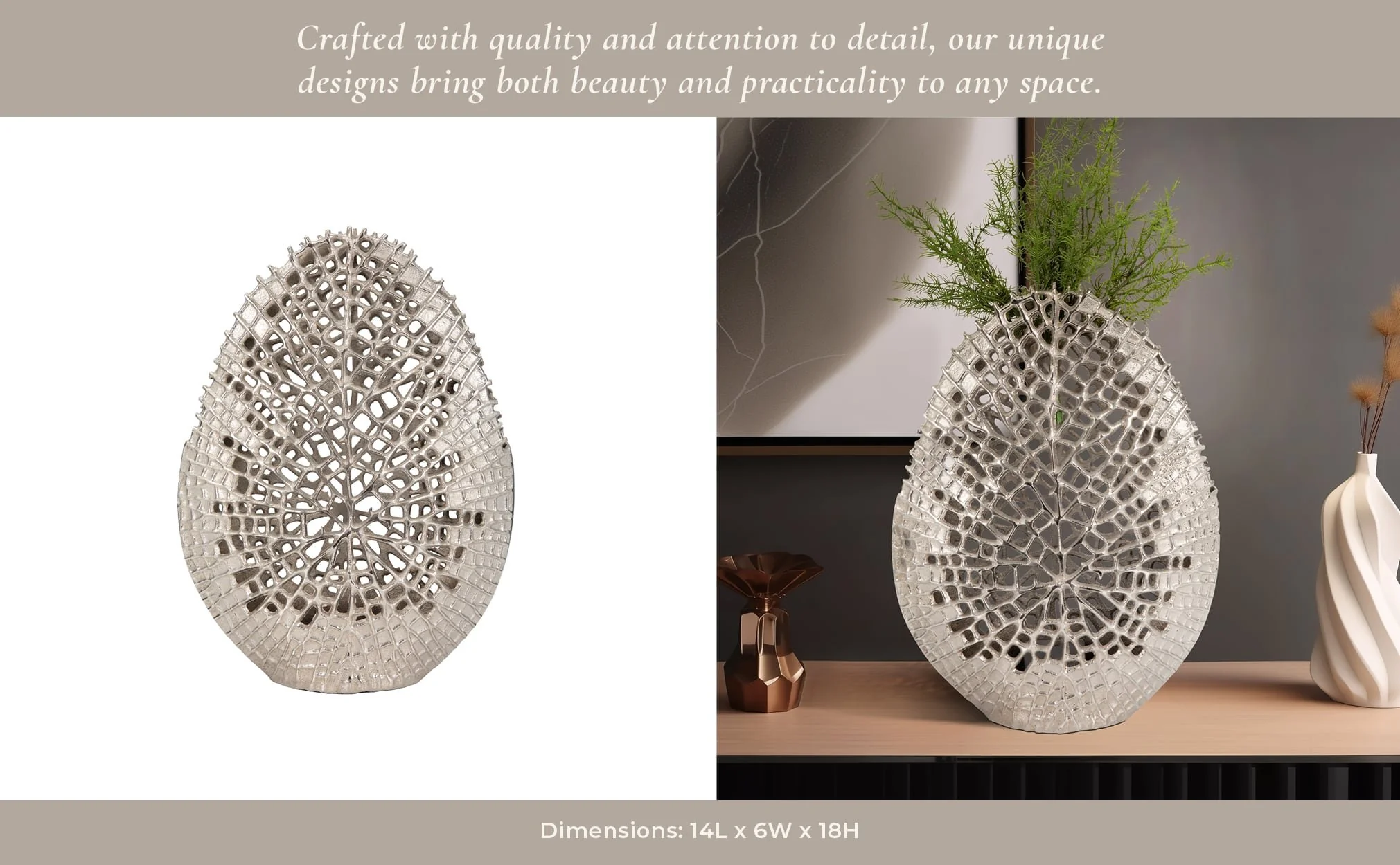 Metal, 18" Contemporary Vase, Silver - Image 12