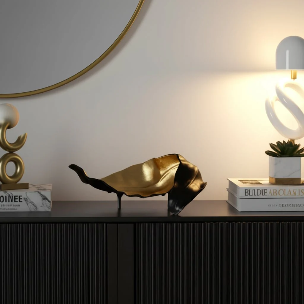 Metal 18" Curled Leaf, Black/gold - Image 10