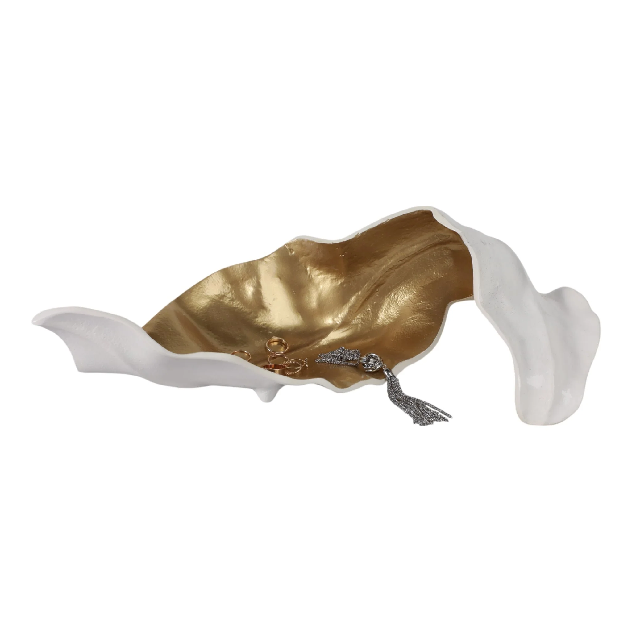 Metal 18" Curled Leaf, Ivory/gold - Image 2