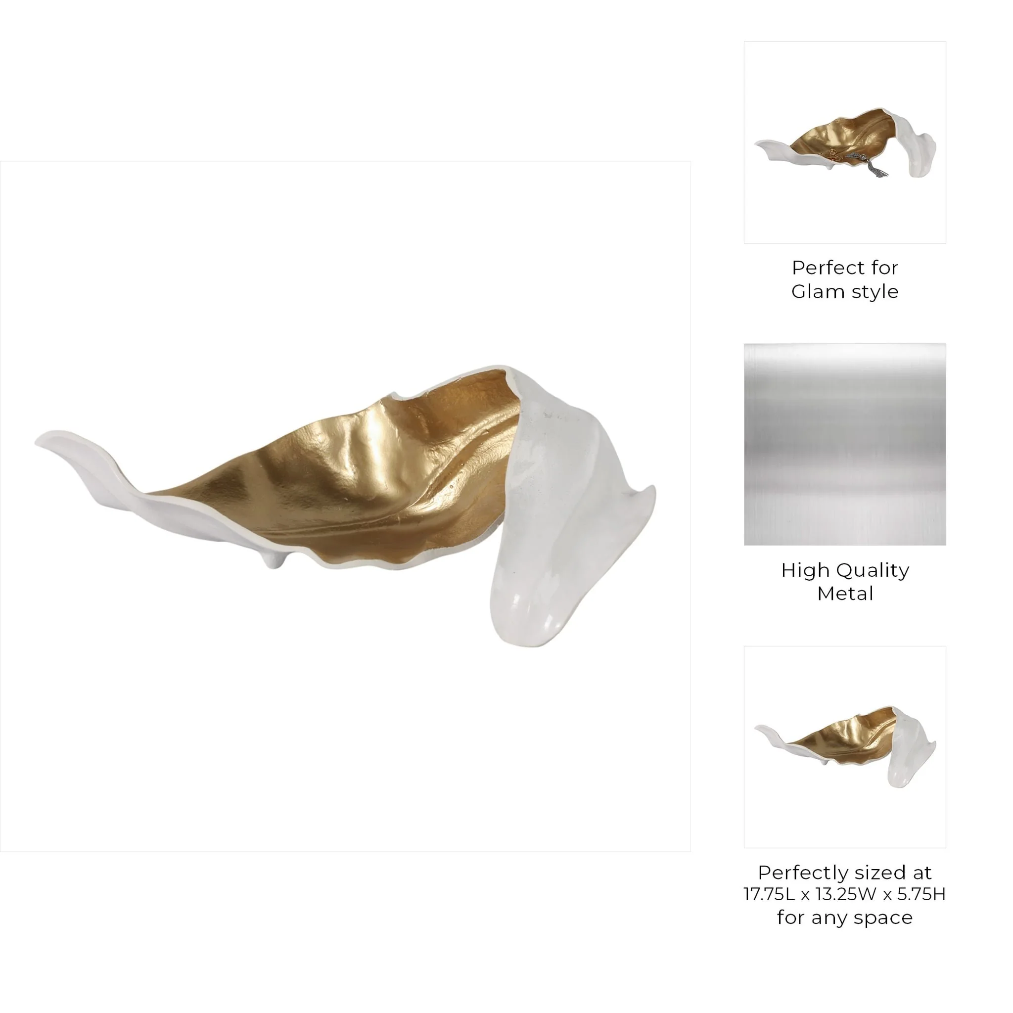 Metal 18" Curled Leaf, Ivory/gold - Image 9