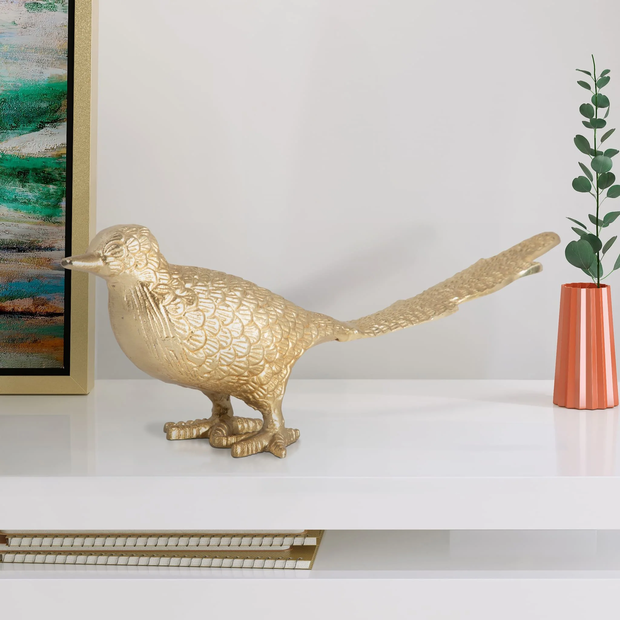 Metal, 18" Long Tailed Bird Deco. Gold - Image 11