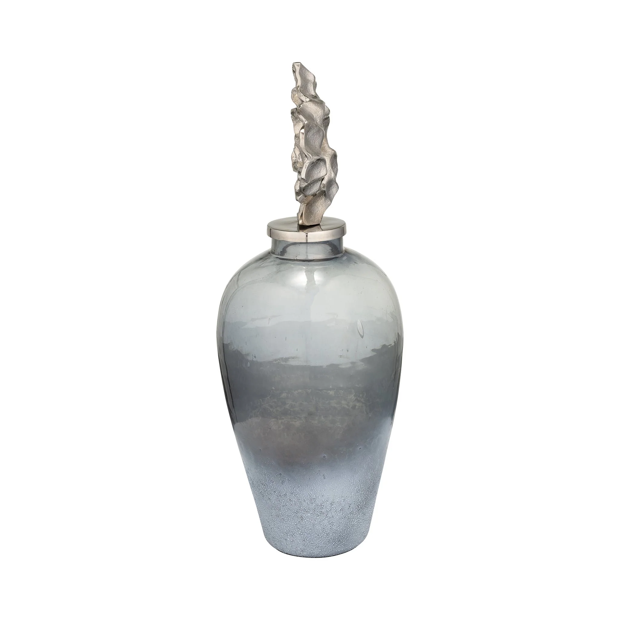 Metal, 18" Vase W/ Textured Lid, Gray/silver - Image 3