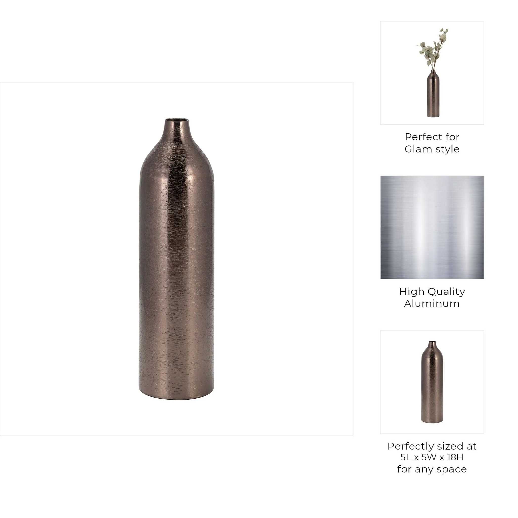 Metal, 18"h Cylinder Vase, Black - Image 7