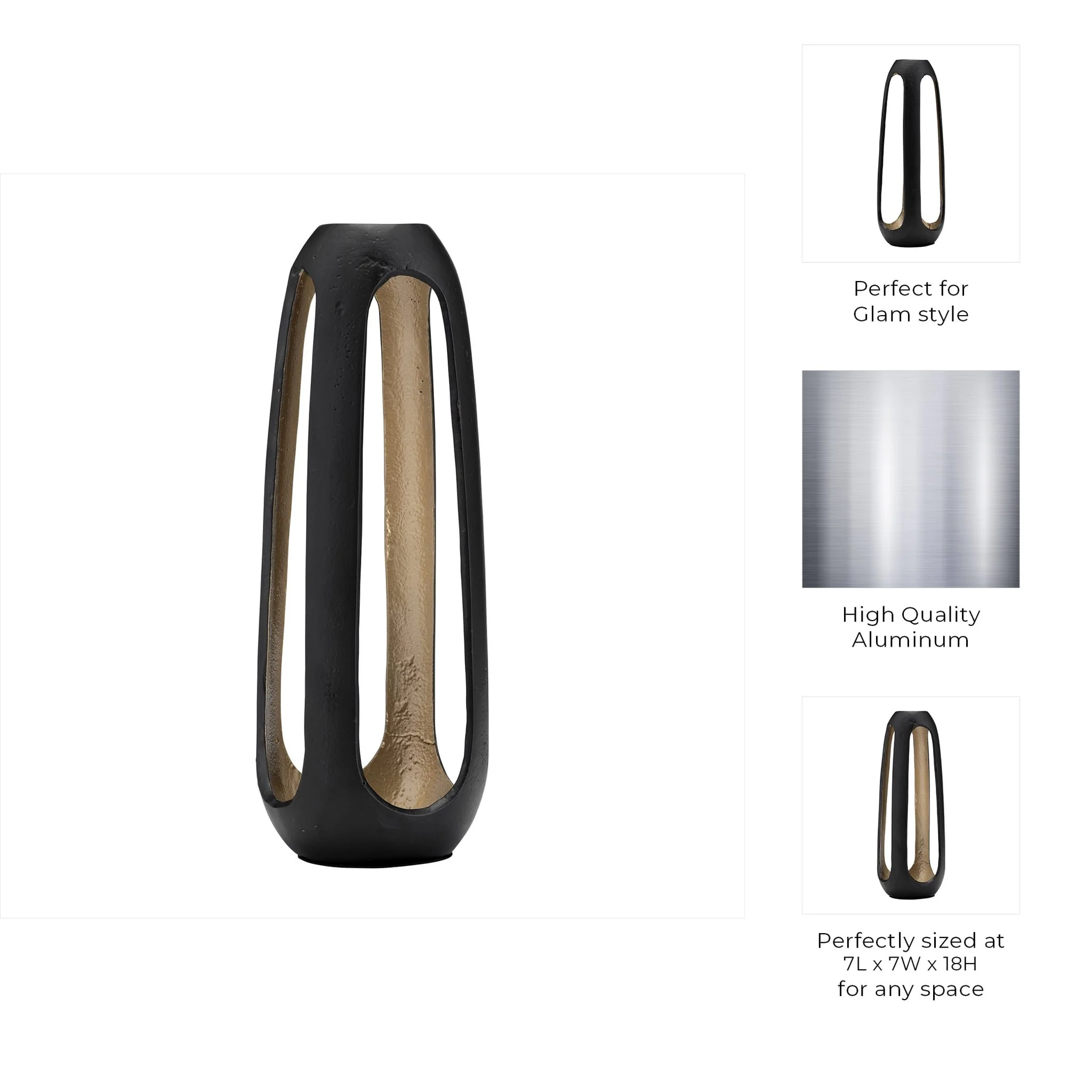 Metal,18"h,open Vase,matte Black - Image 3