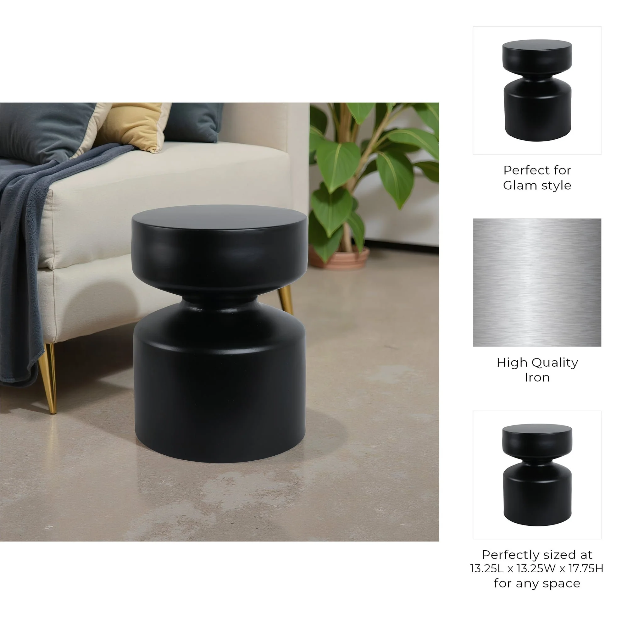 Metal, 18"h Pawn Shaped Stool, Black - Image 8