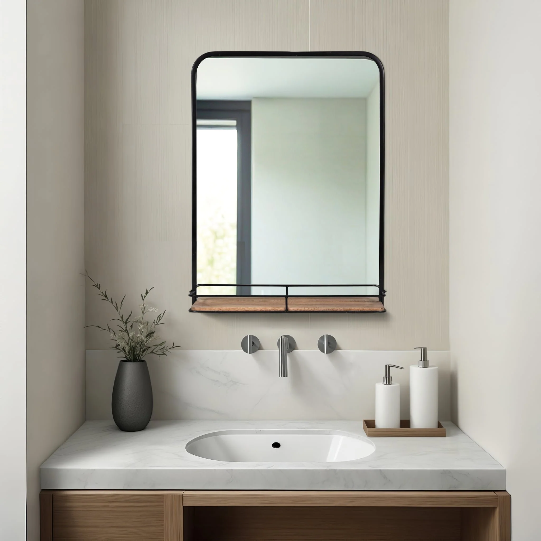 Metal, 18x24  Mirror W/ Folding Shelf, Black/brown - Image 8