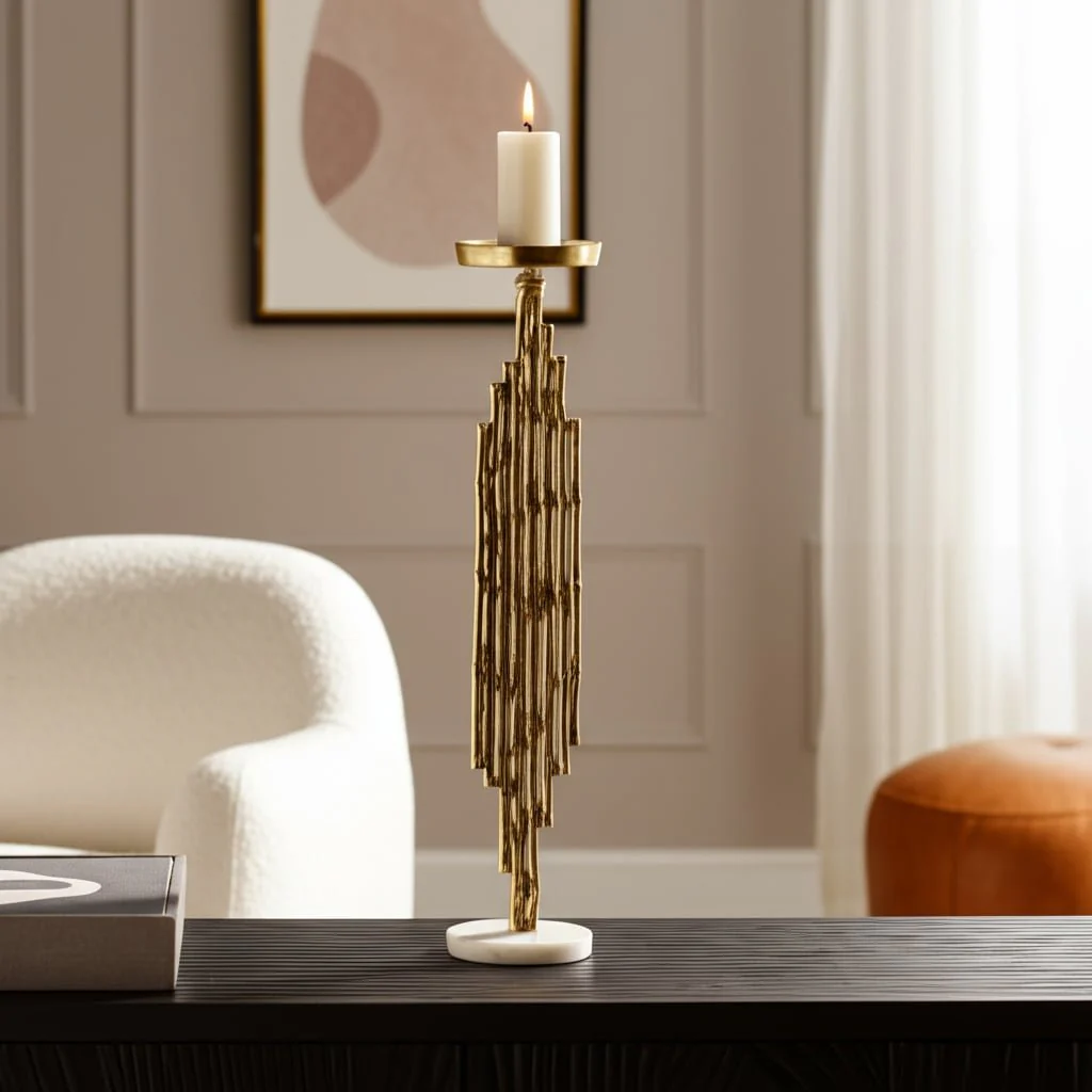 Metal, 19" Contemporary Candle Holder, Gold - Image 12