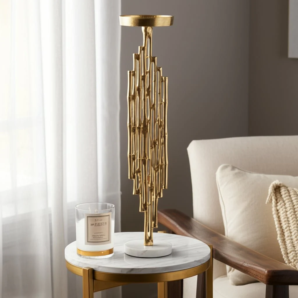 Metal, 19" Contemporary Candle Holder, Gold - Image 13