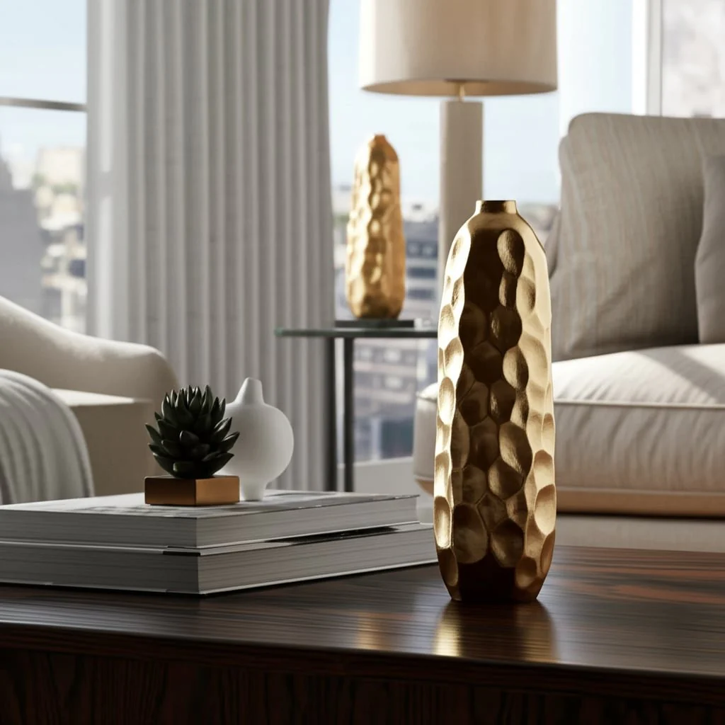 Metal, 19" Cut-out Vase, Gold - Image 13
