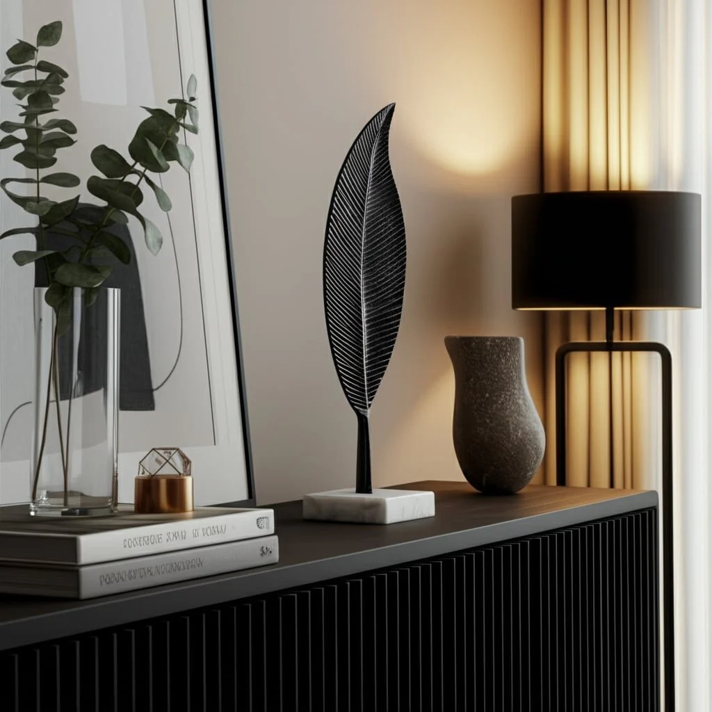 Metal 19" Leaf Table Deco, Black - Image 9