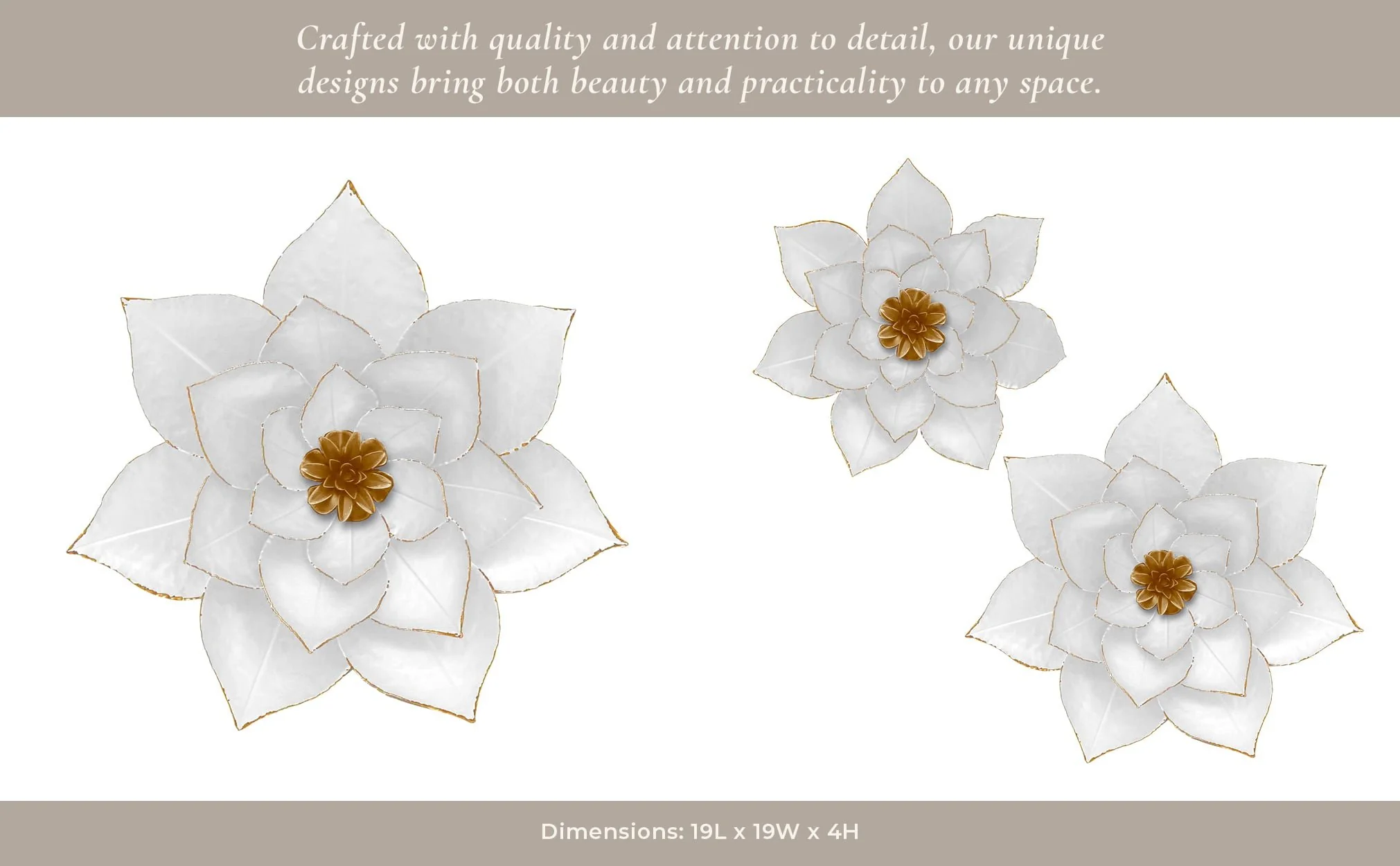 Metal 19" Lotus Wall Deco, White/gold - Image 10