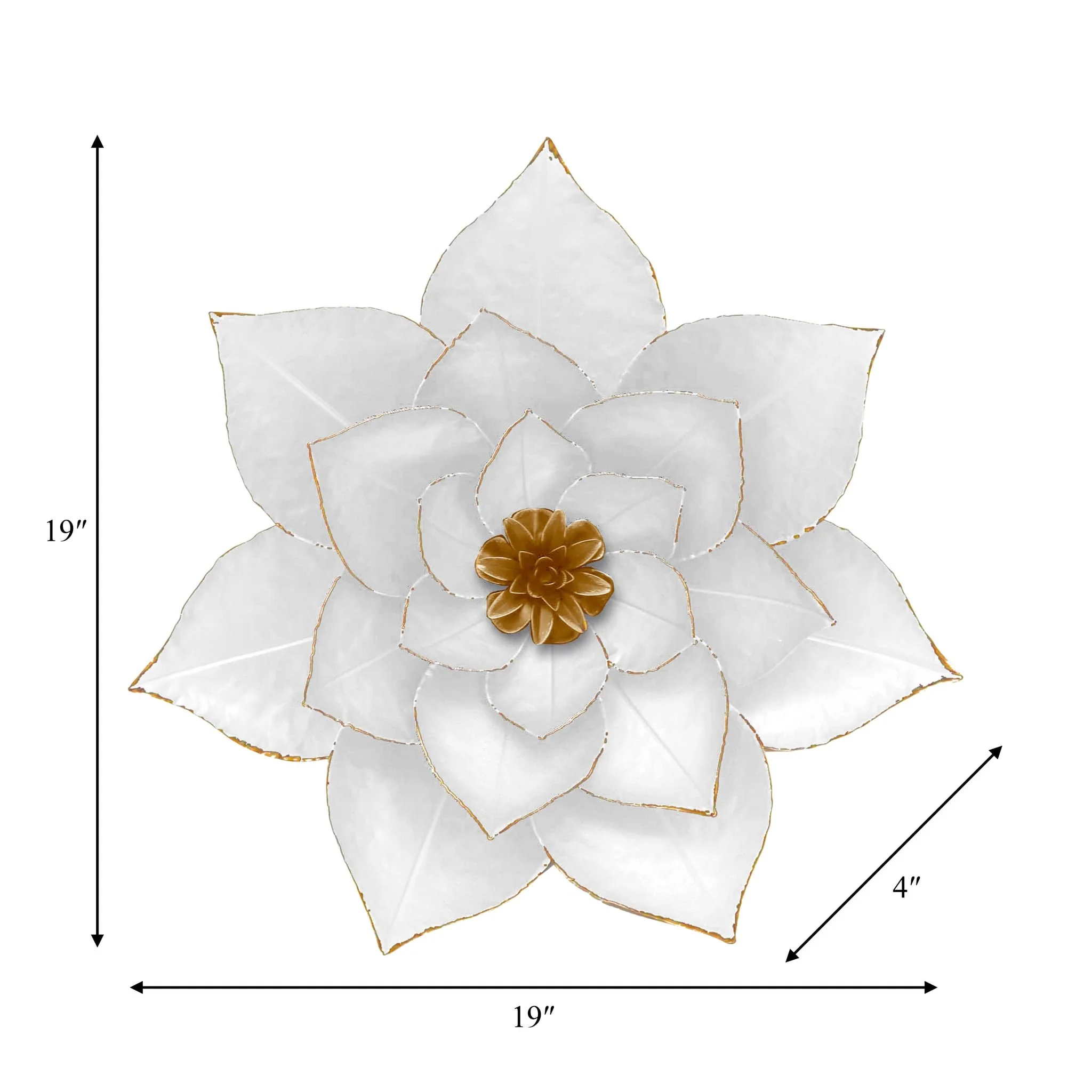 Metal 19" Lotus Wall Deco, White/gold - Image 6