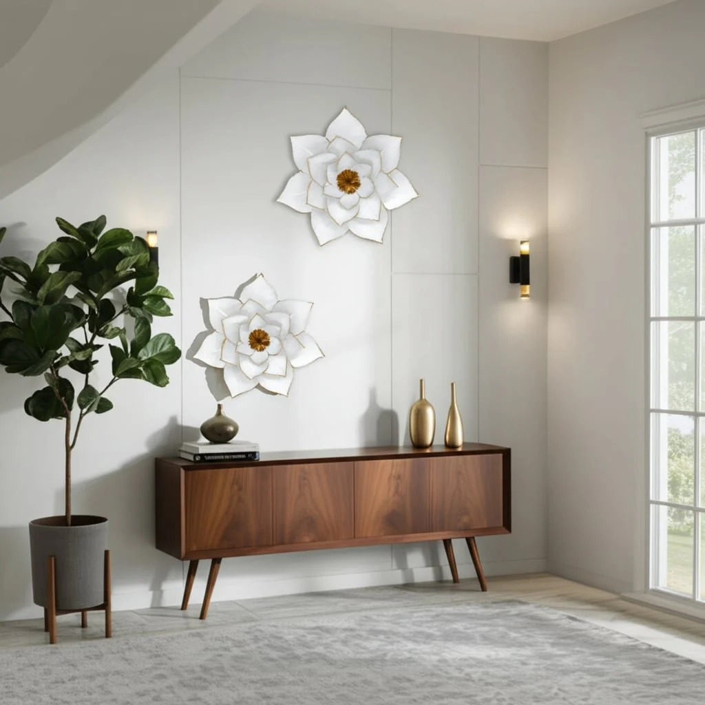 Metal 19" Lotus Wall Deco, White/gold - Image 9